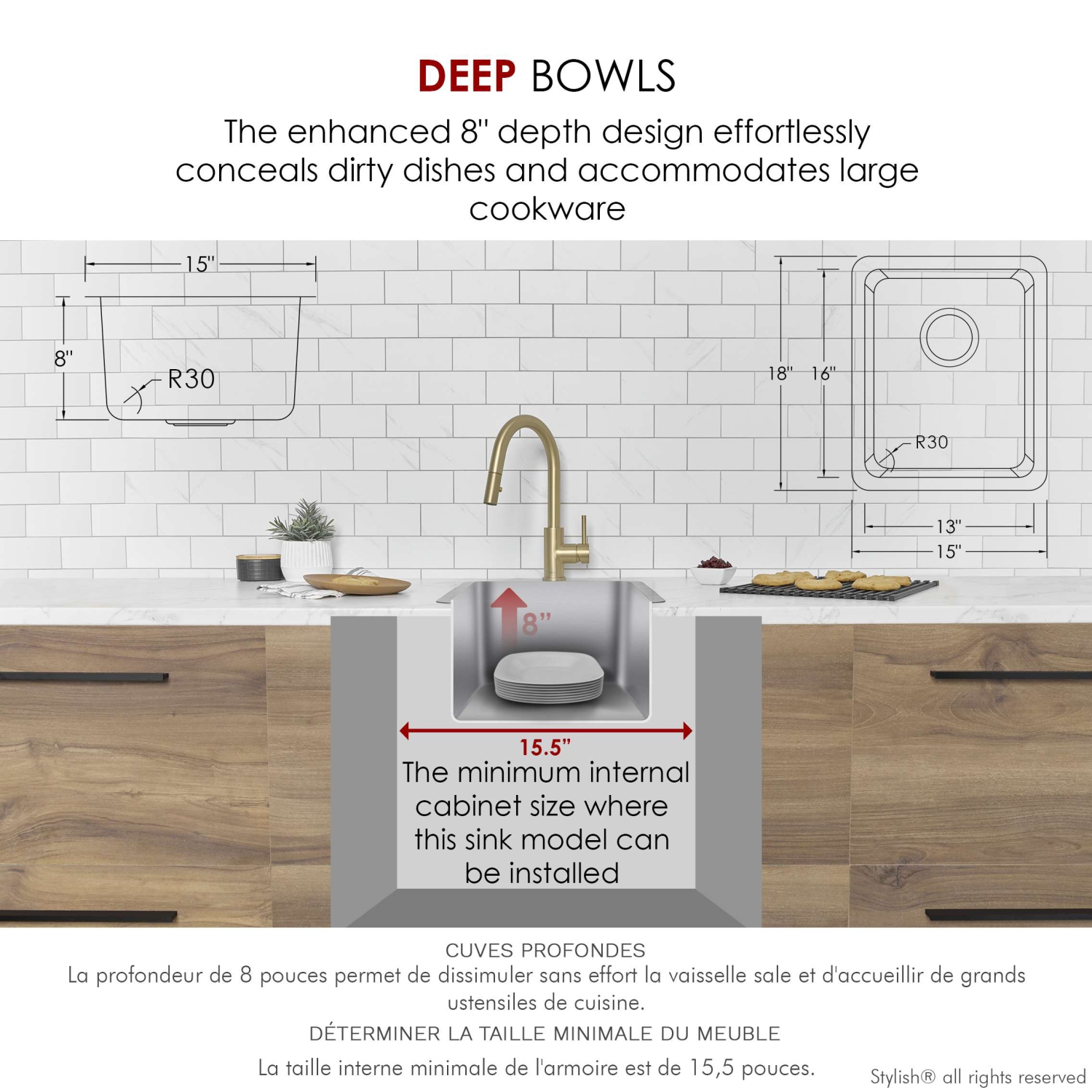 Stylish Dual-Mount 15" Stainless Steel Single Bowl Kitchen Sink S-405T