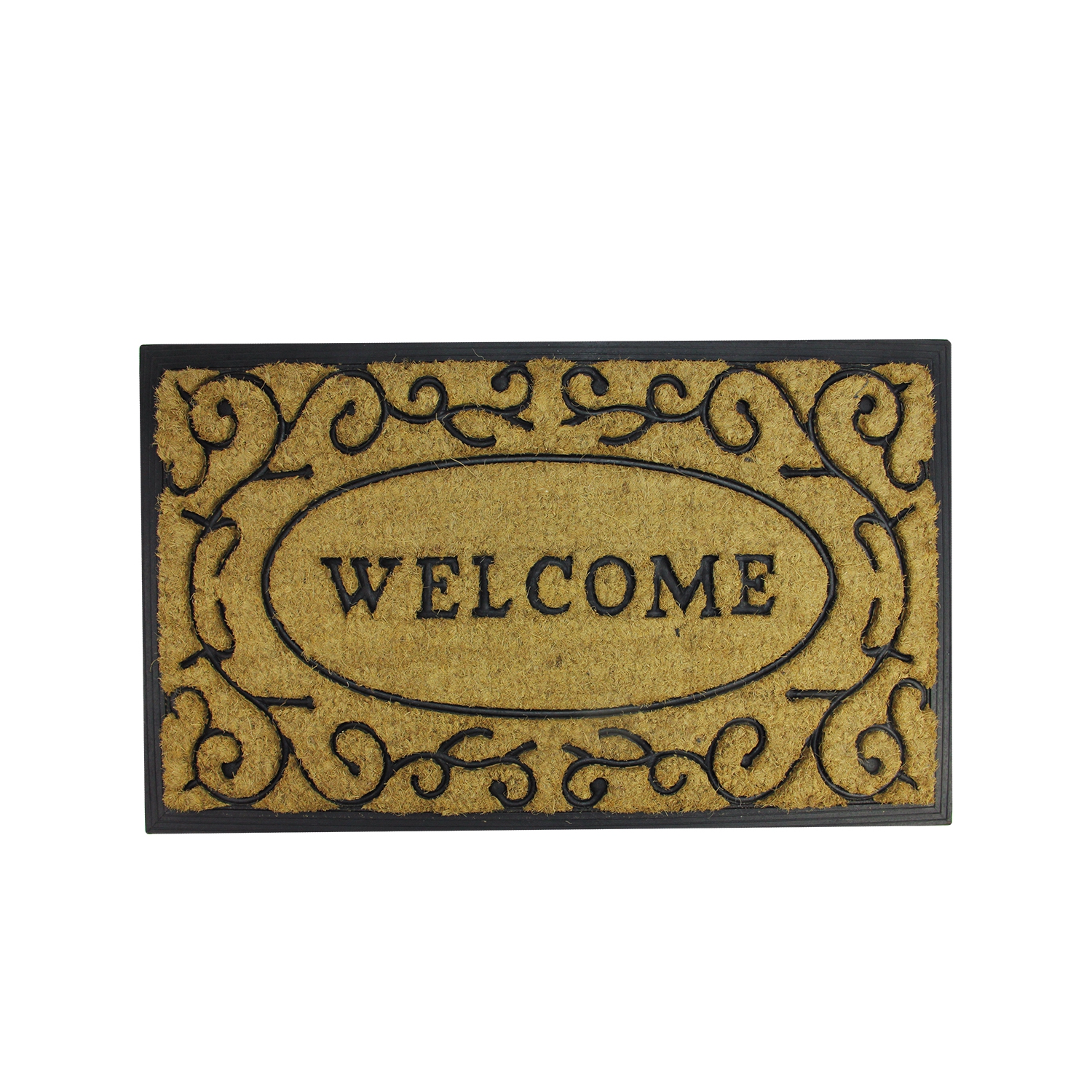 Brown and Black Welcome with Black Scrollwork Doormat 18" x 30"
