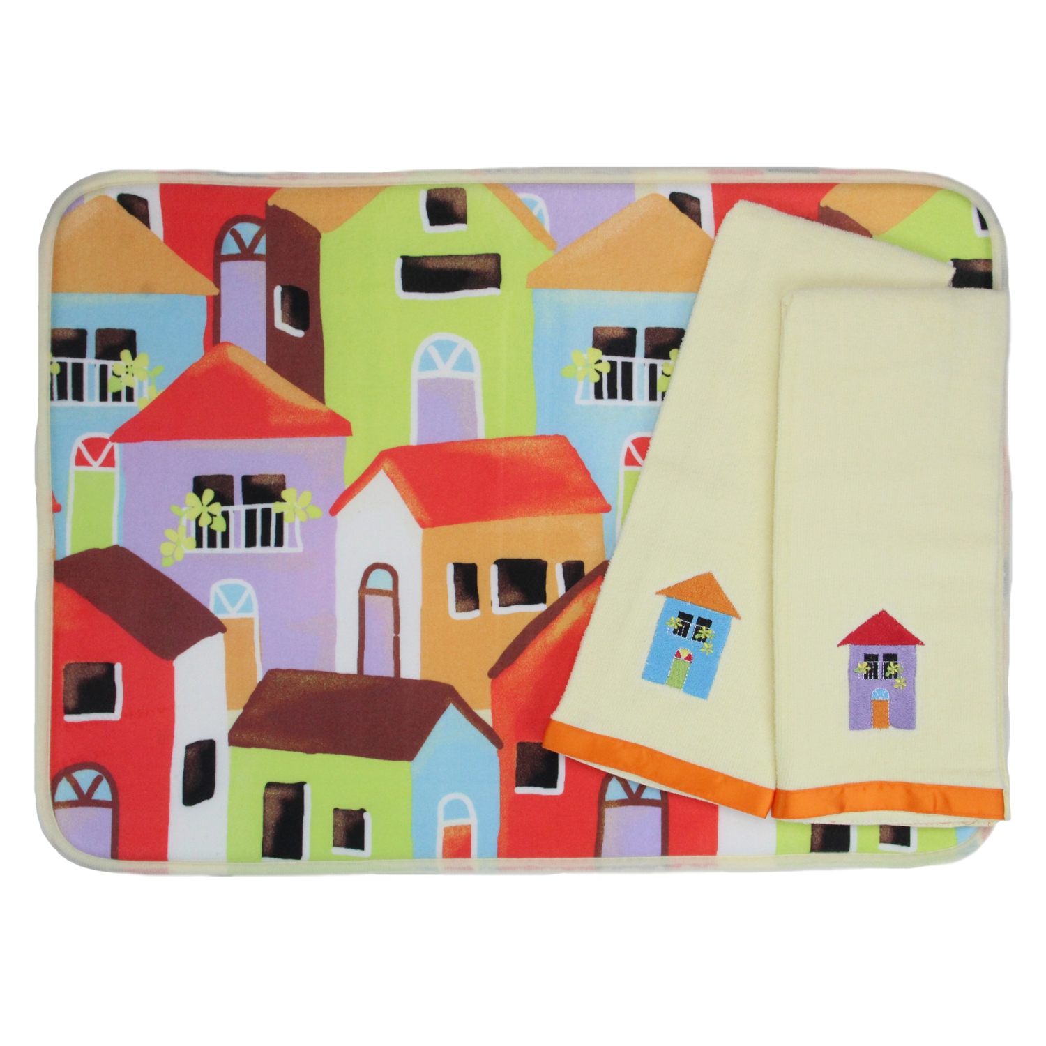 Tapis de bain en polyester orange et brun de 24 po avec essuie-mains assortis