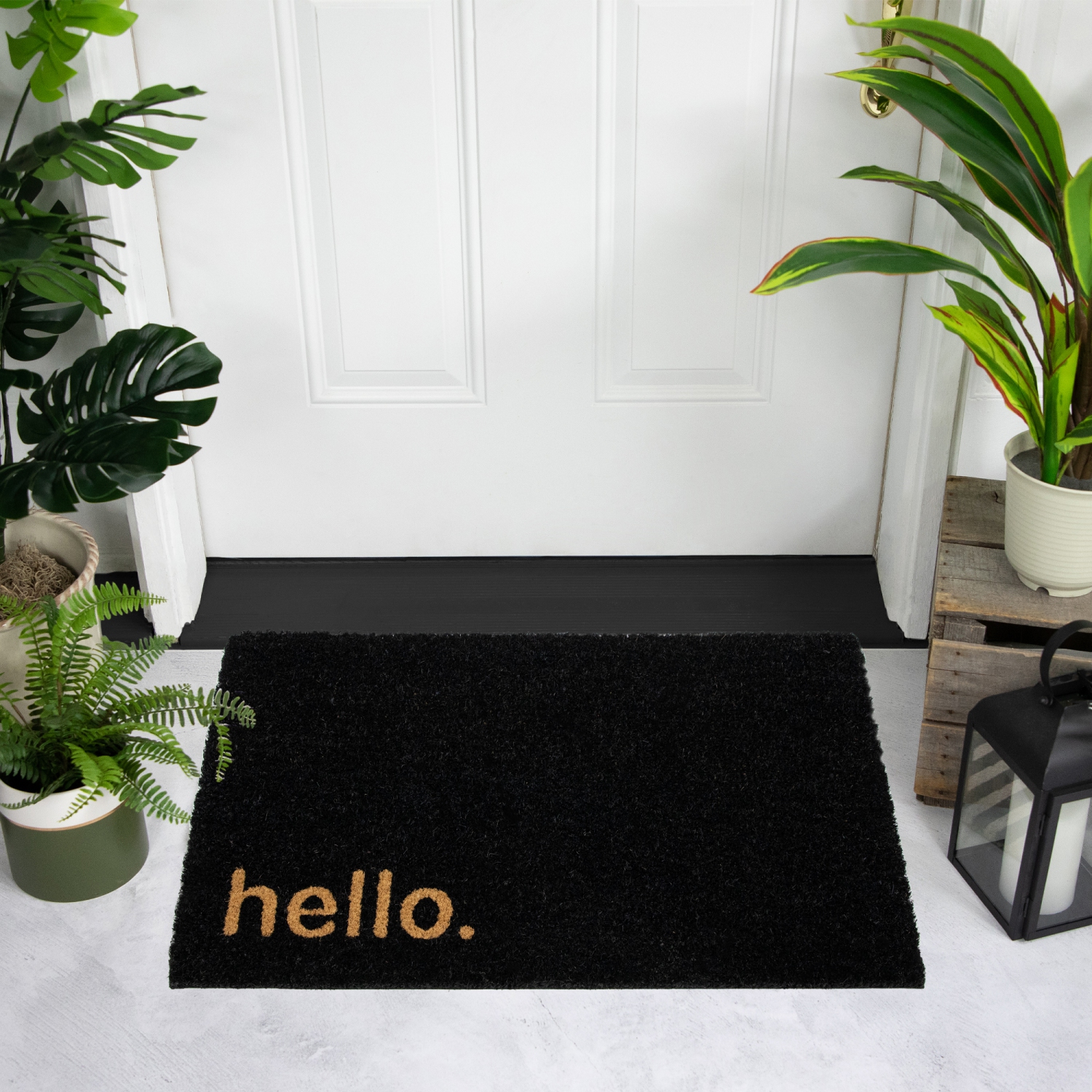 Black Coir "Hello" Outdoor Doormat 18" x 30"