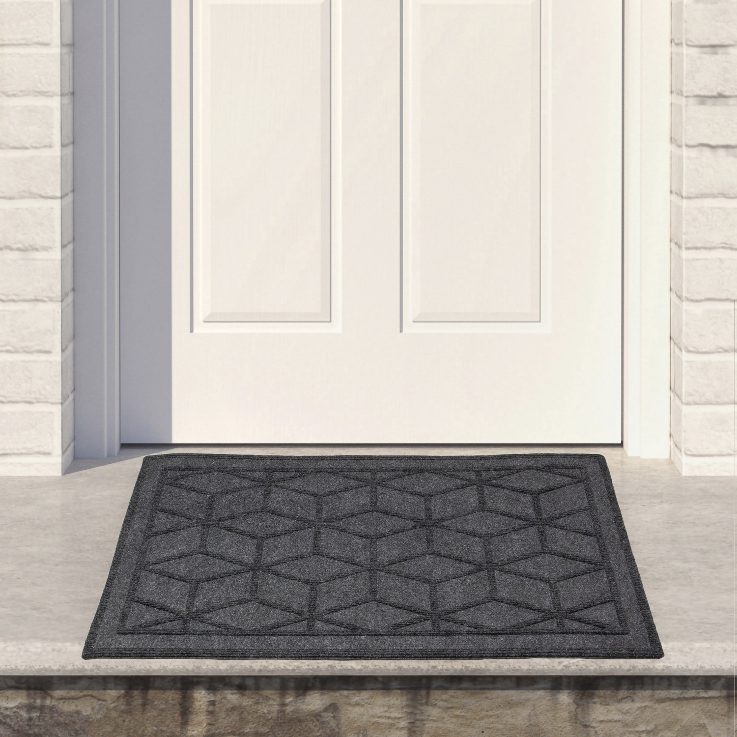 Tapis d'entrée rectangulaire à motif diamant gris, 18 x 30 po
