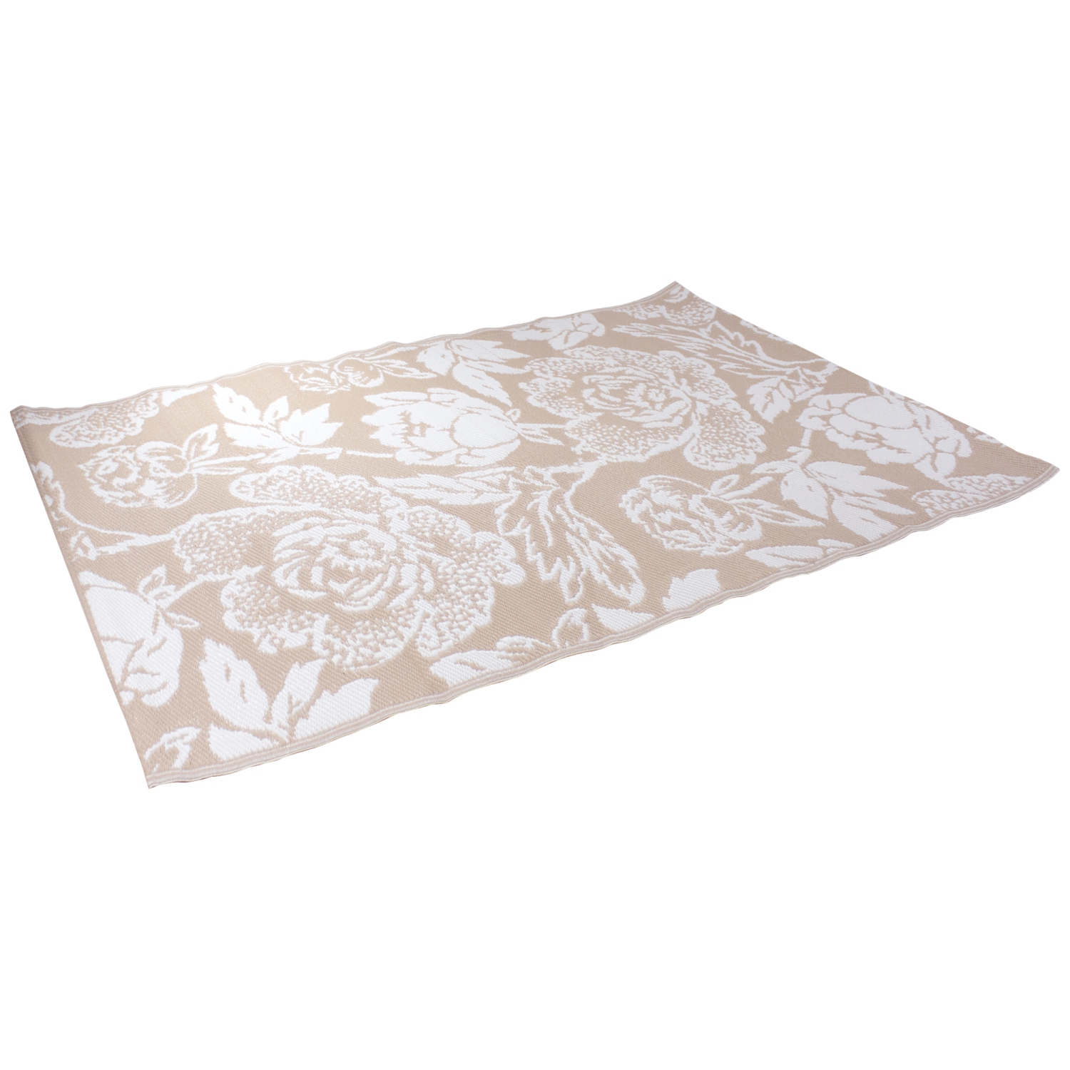 4' x 6' Pink Beige and White Floral Rectangular Outdoor Area Rug