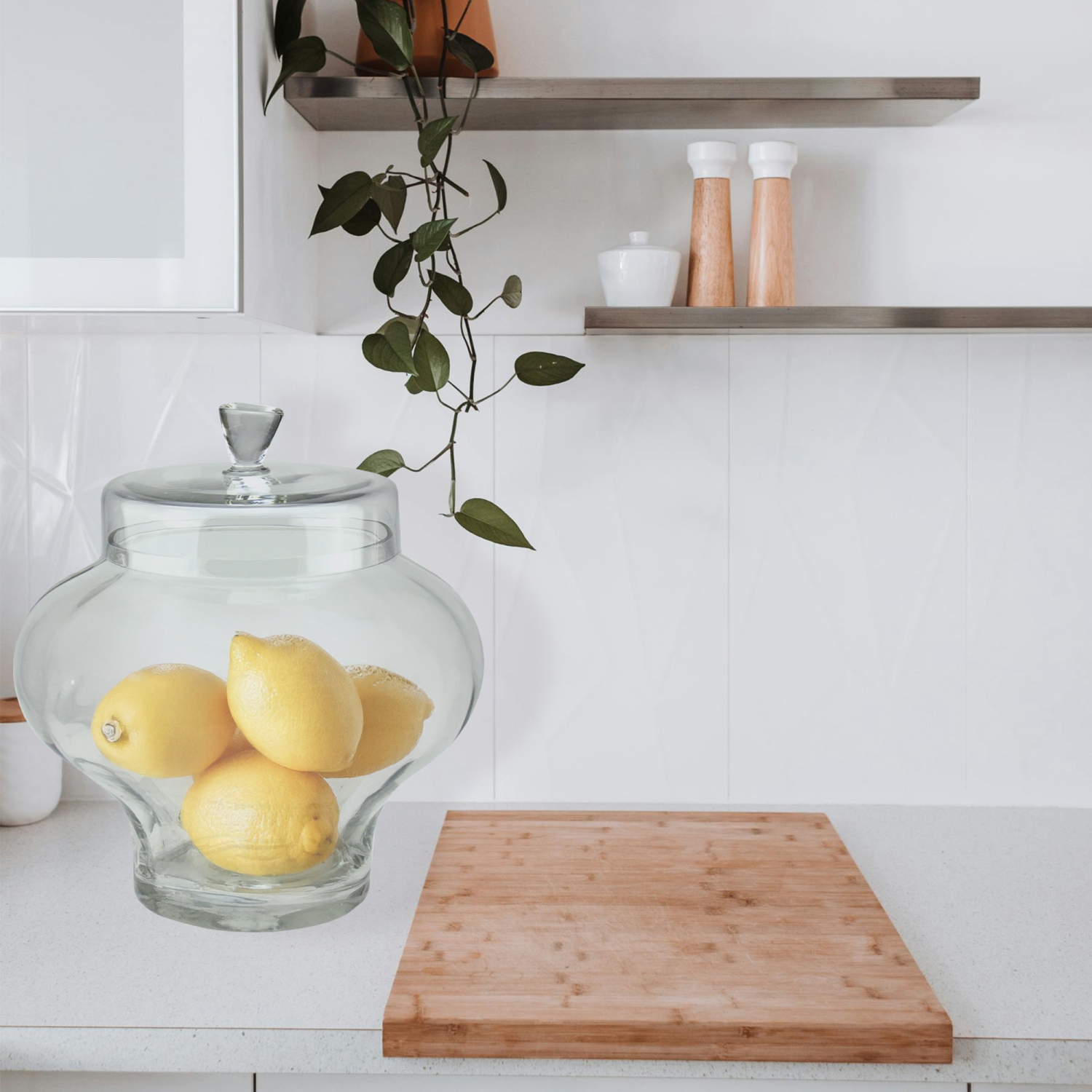 Grand contenant en verre transparent avec couvercle - 14,5&nbsp;po