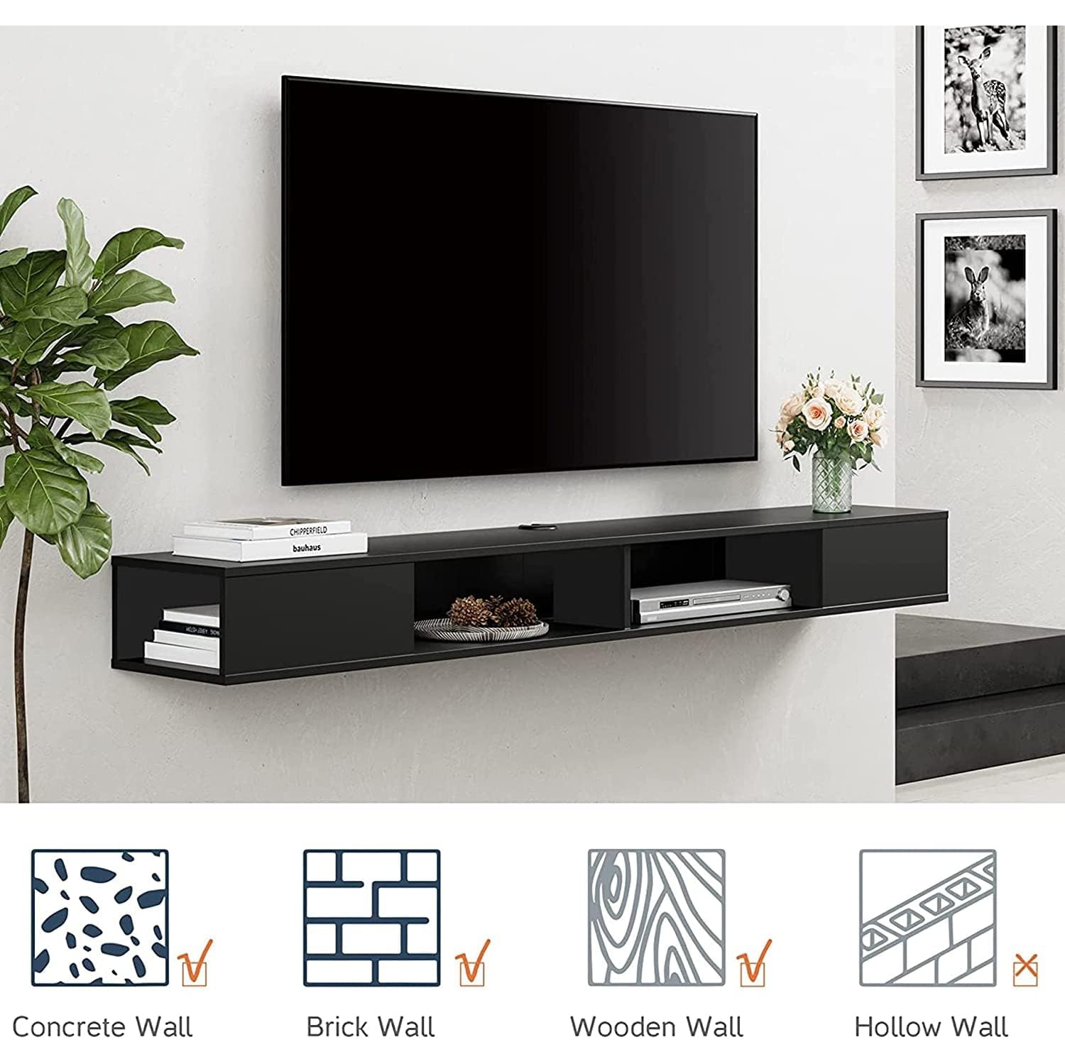 WAMPAT 70 inch Floating TV Shelf for Under TV Floating TV Stand for 75 TVs Wall Mount Media Console TV Stand with Storage for Living Room Bedroom Black Best Buy Canada