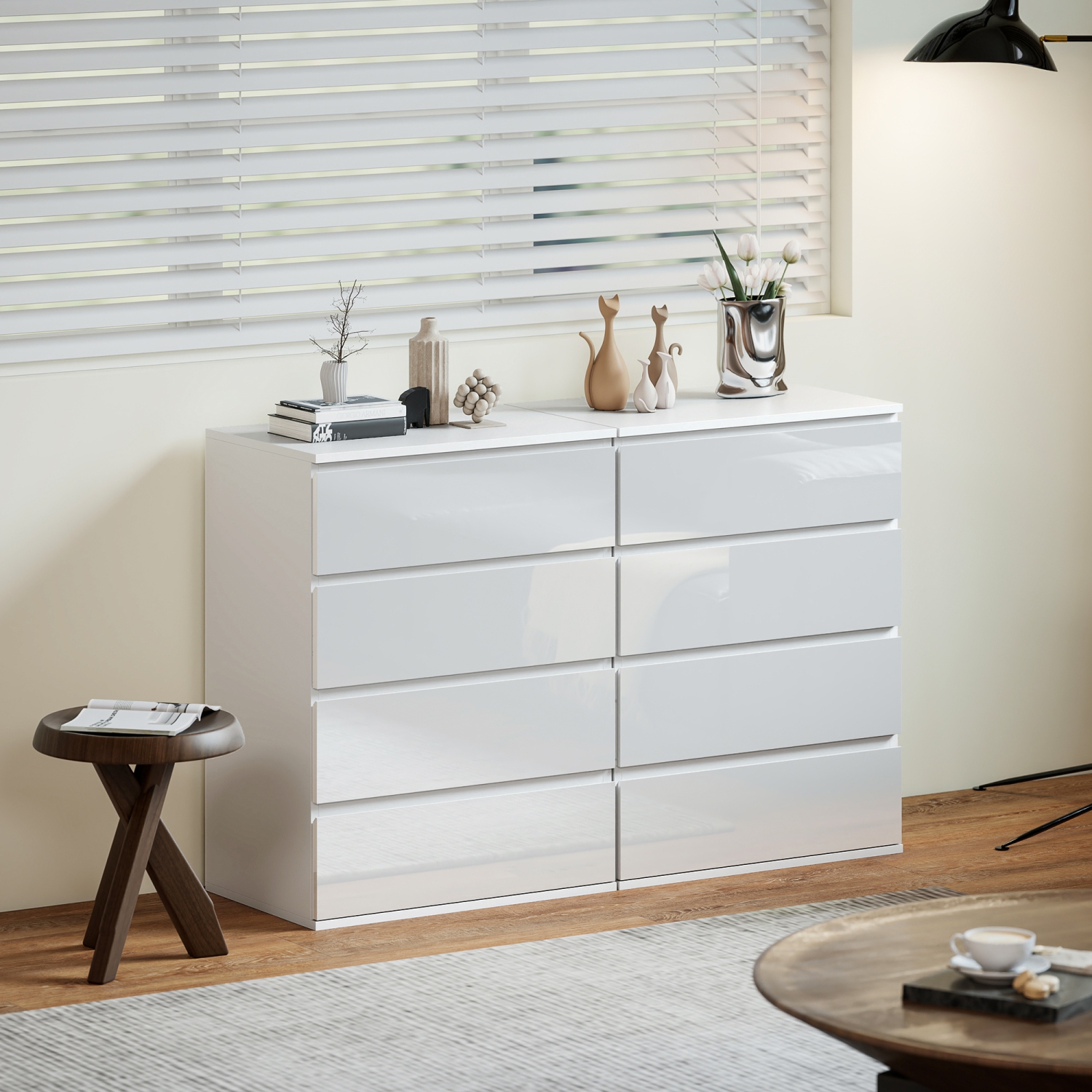 Commode de HOMCOM pour chambre à coucher avec 4 tiroirs, coffre à tiroirs très lustré avec glissières en métal et poignées rainurées pour salon,