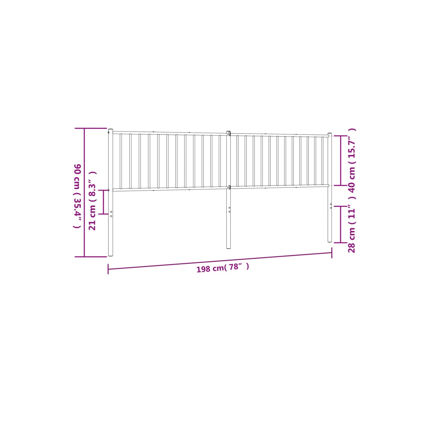 vidaXL Metal Replace Headboard Black 193 cm