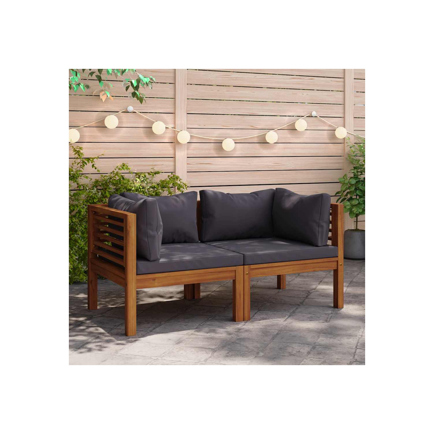 vidaXL Corner Sofas 2 pcs with Dark Grey Cushions Solid Acacia Wood