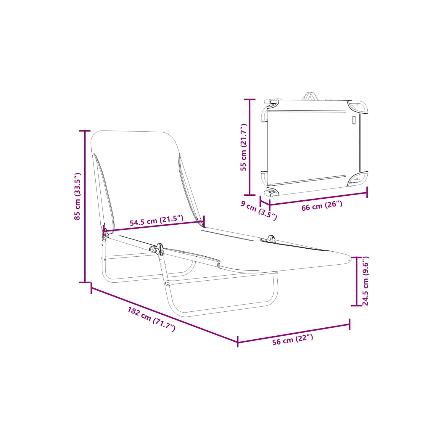 2 chaises longues pliantes vidaXL acier et tissu taupe
