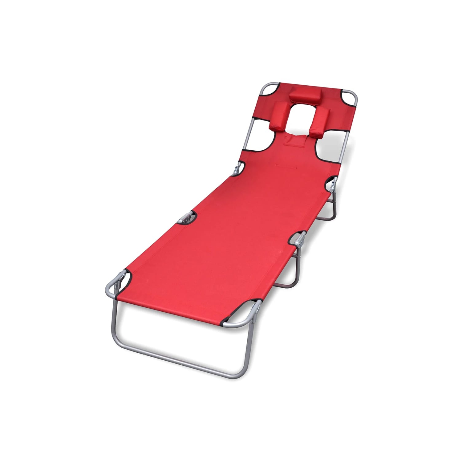 vidaXL Folding Sun Lounger with Head Cushion Powder-coated Steel Red
