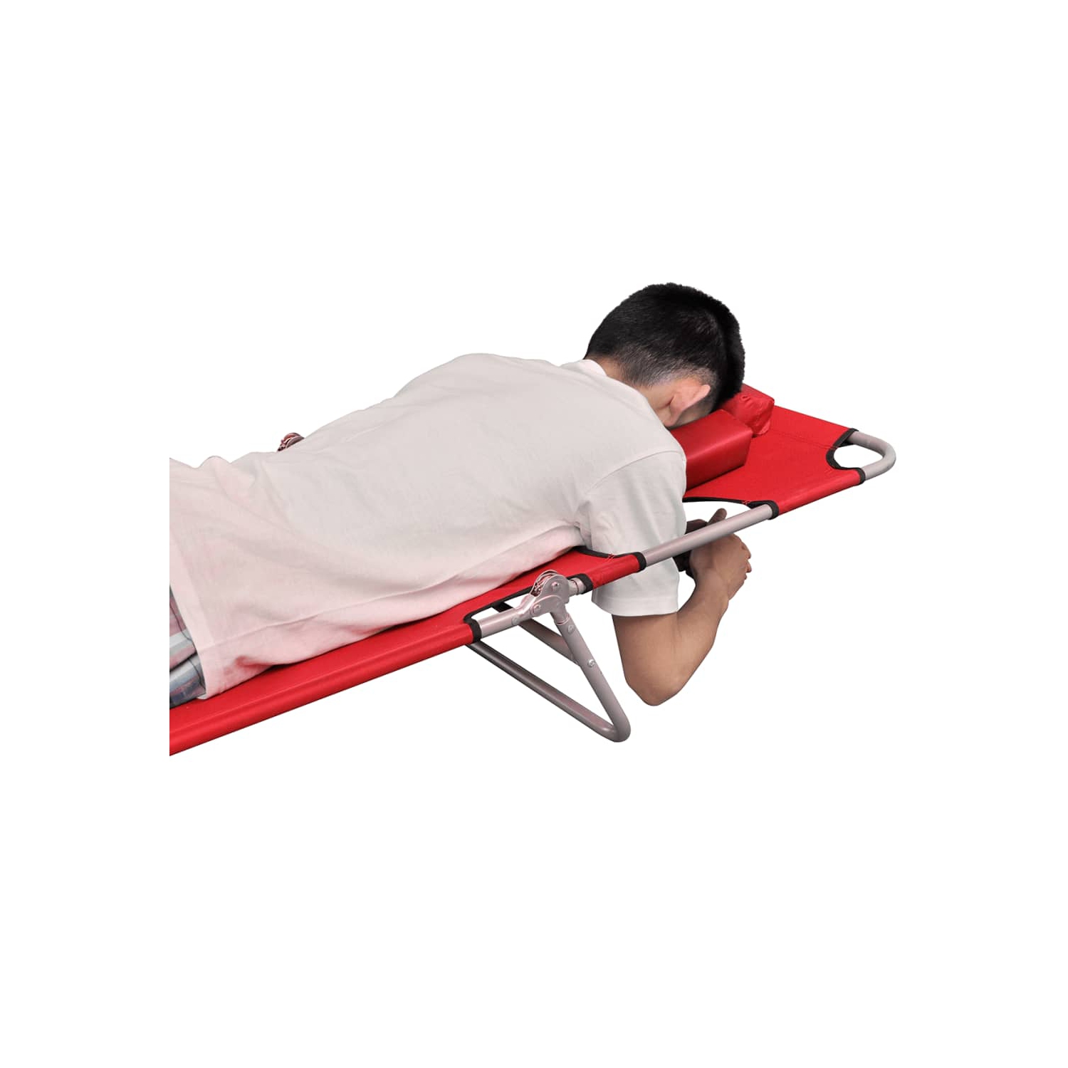 vidaXL Folding Sun Lounger with Head Cushion Powder-coated Steel Red