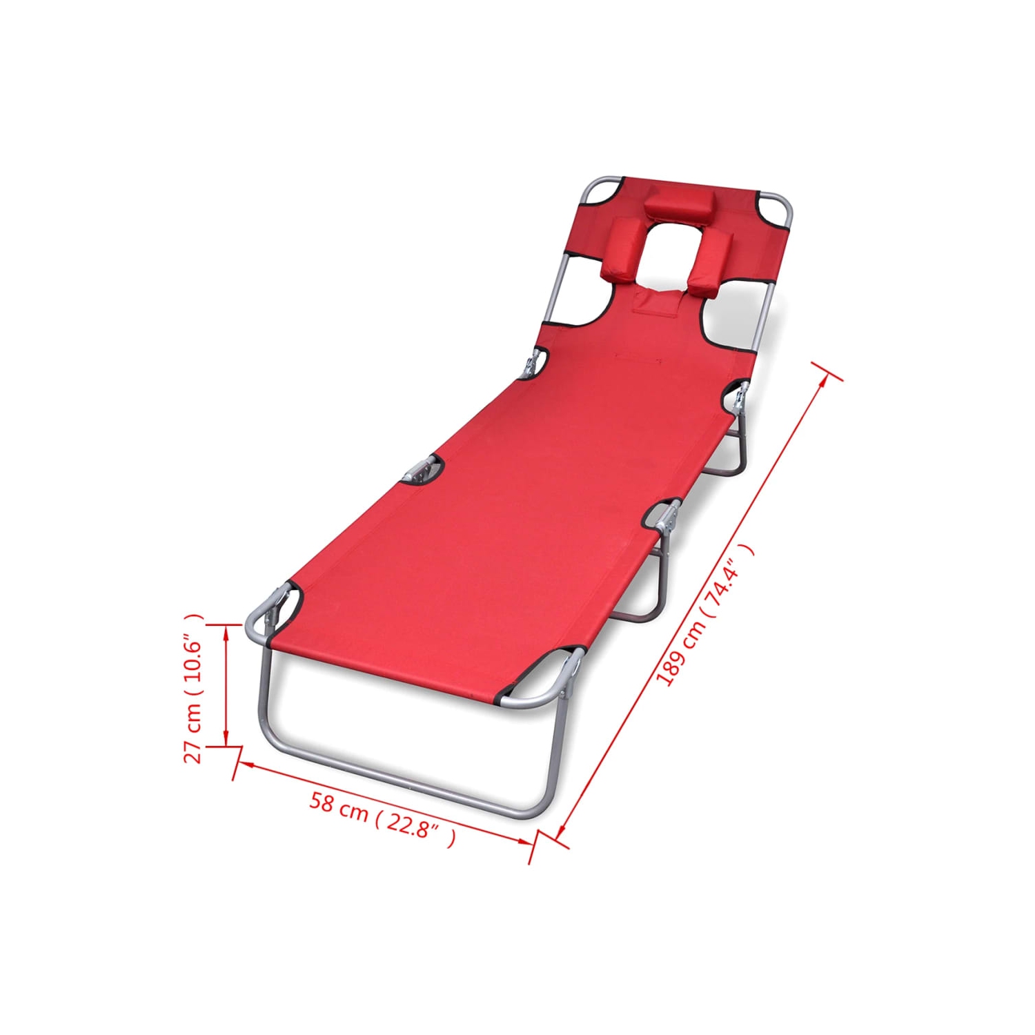 vidaXL Folding Sun Lounger with Head Cushion Powder-coated Steel Red