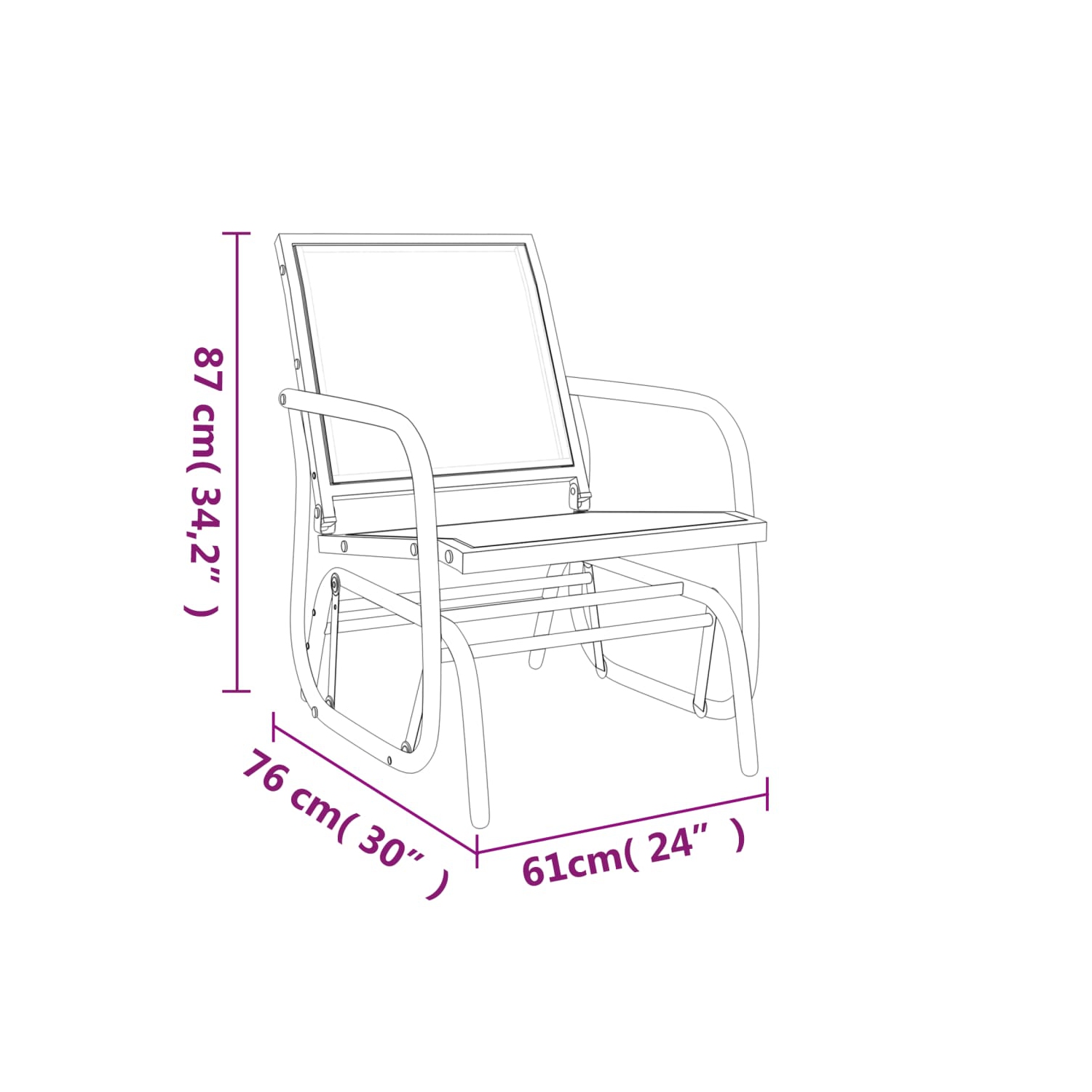 Fauteuil coulissant de jardin de vidaXL, brun, 61x76x87&nbsp;cm, textilène et acier