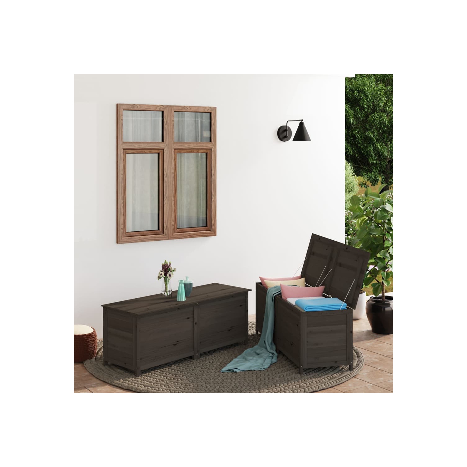 vidaXL Outdoor Cushion Box Anthracite 150x50x56 cm Solid Wood Fir