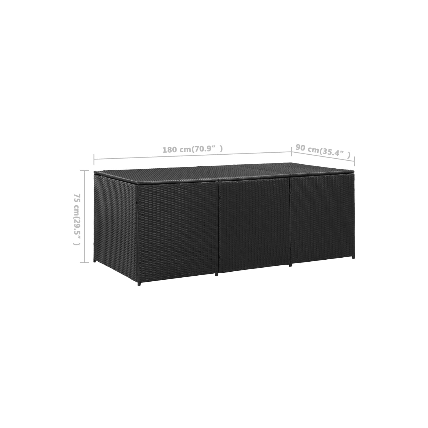 vidaXL Patio Storage Box Poly Rattan 70.8"x35.4"x29.5" Black