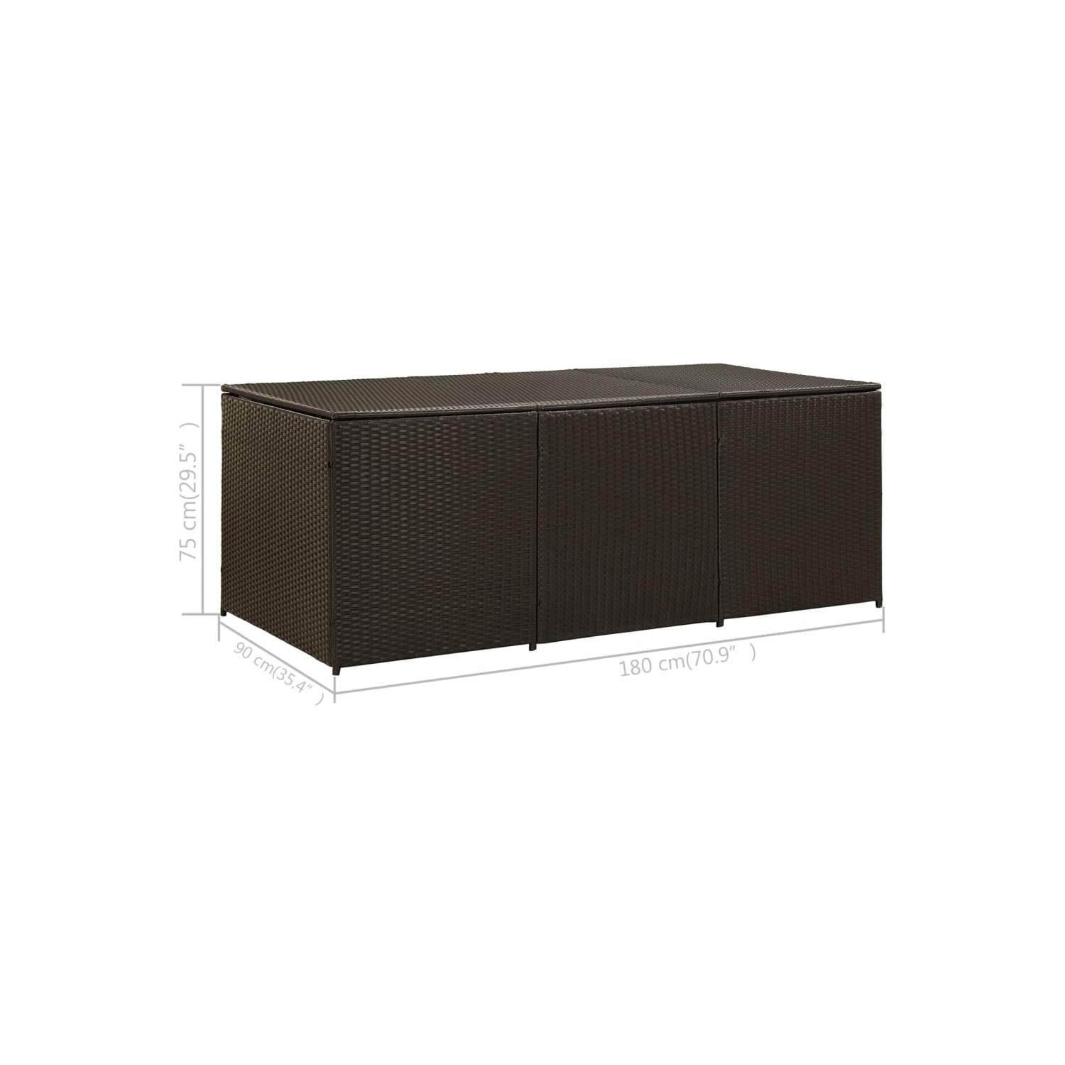 Boîte de rangement pour patio en poly rotin de 70,8 x x35,4 x x29,5 po brun