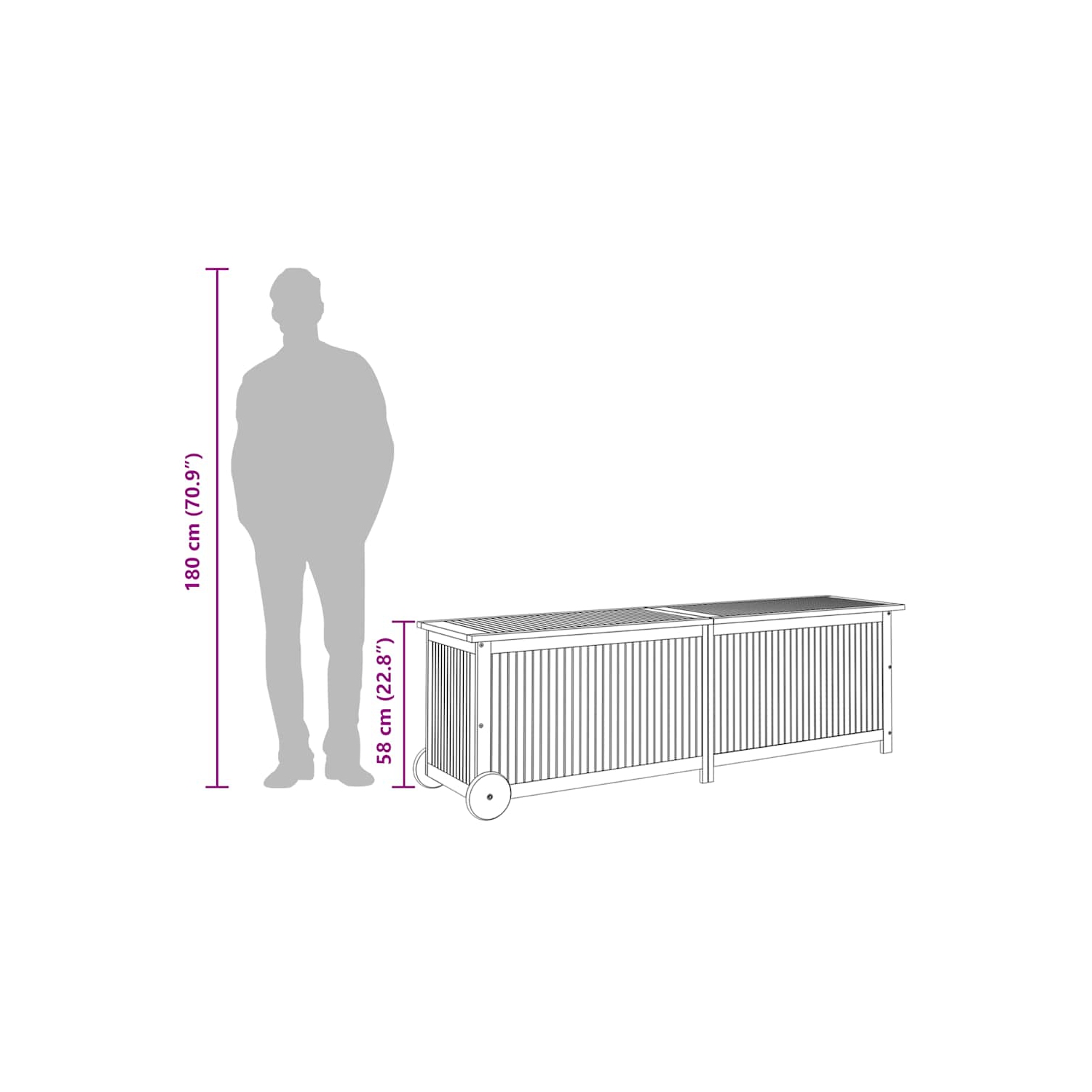 vidaXL Garden Storage Box with Wheels 150x50x58 cm Solid Wood Acacia