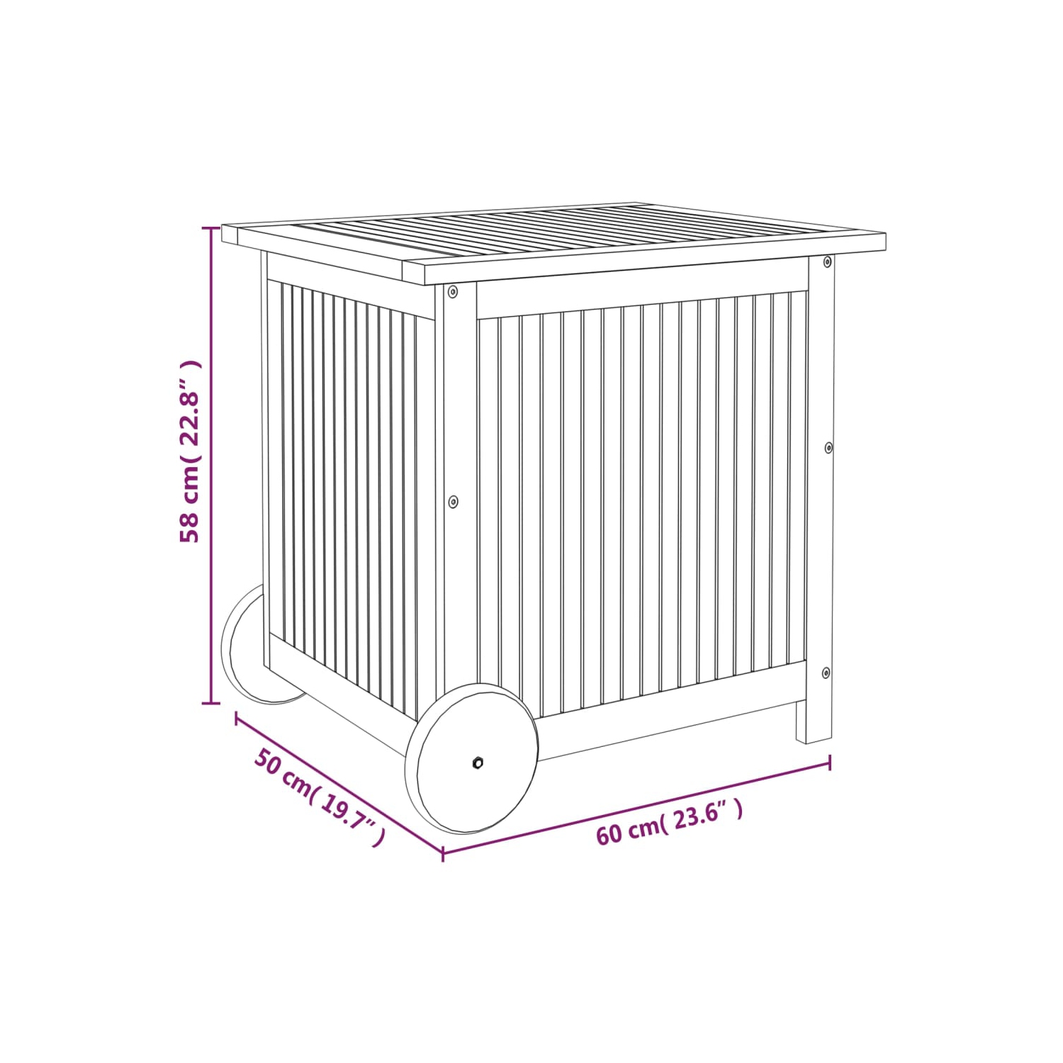 vidaXL Garden Storage Box with Wheels 60x50x58 cm Solid Wood Acacia