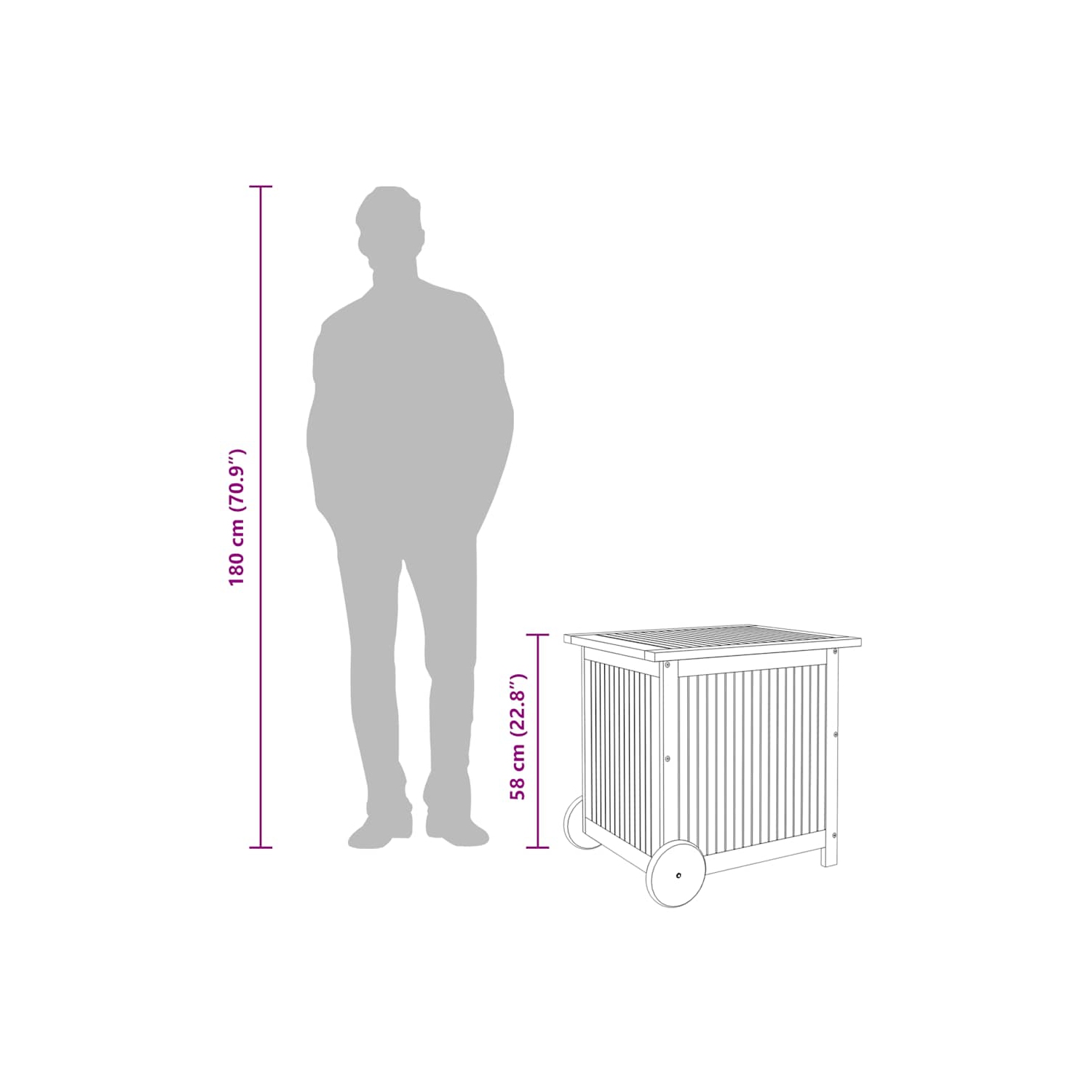 vidaXL Garden Storage Box with Wheels 60x50x58 cm Solid Wood Acacia