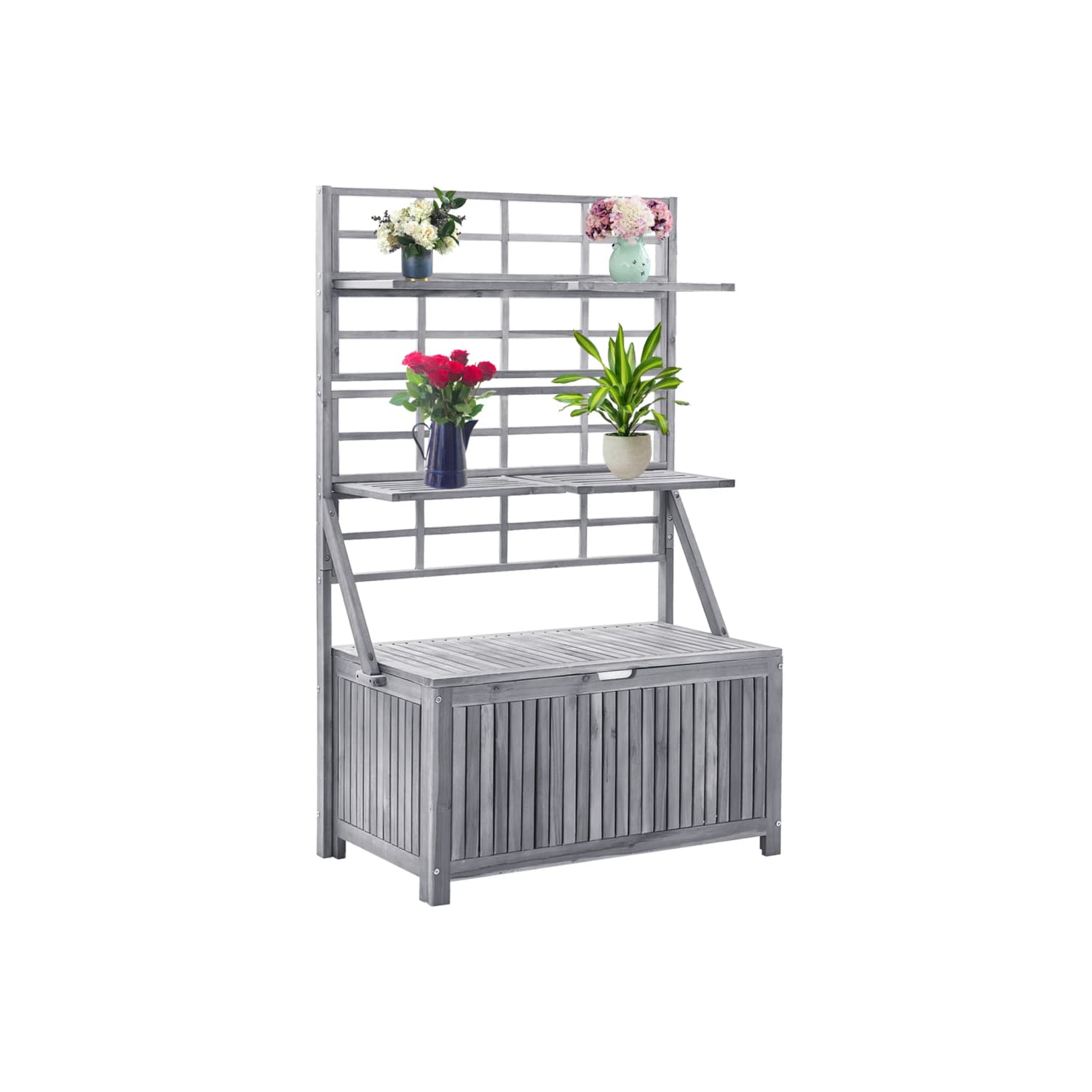 vidaXL Storage Box with Trellis Grey 99x55x160 cm Solid Acacia Wood