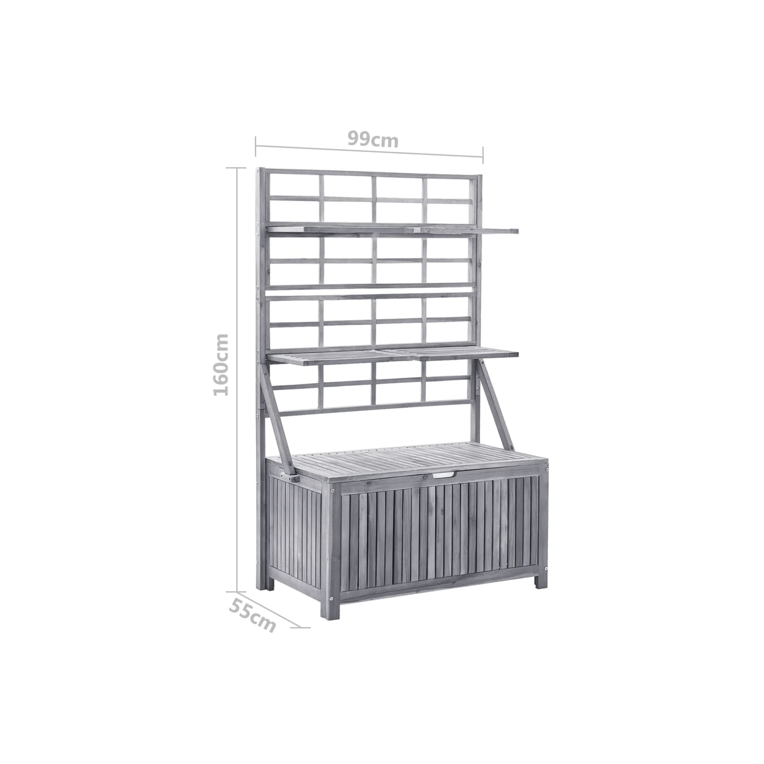 vidaXL Storage Box with Trellis Grey 99x55x160 cm Solid Acacia Wood