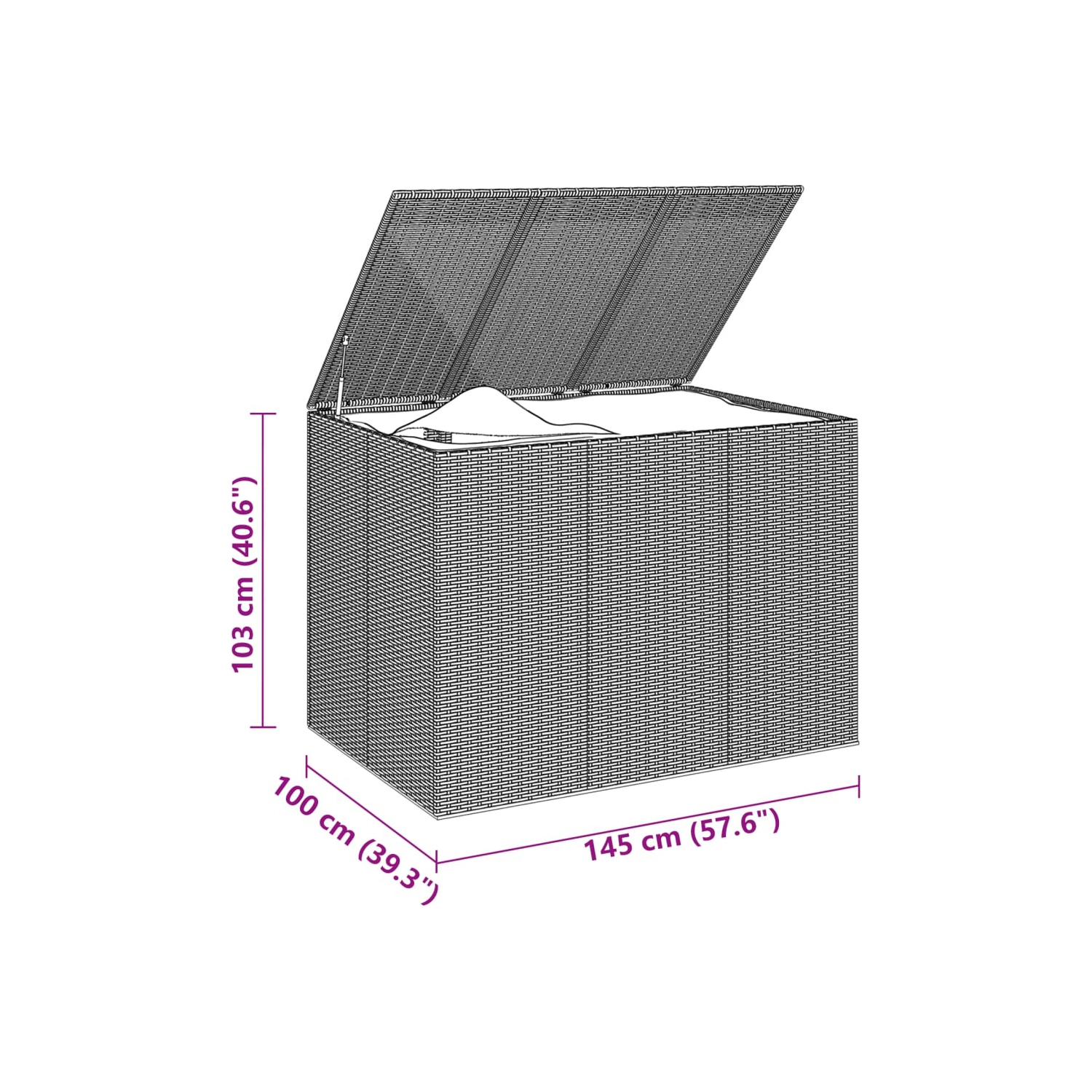 vidaXL Garden Cushion Box PE Rattan 145x100x103 cm Black