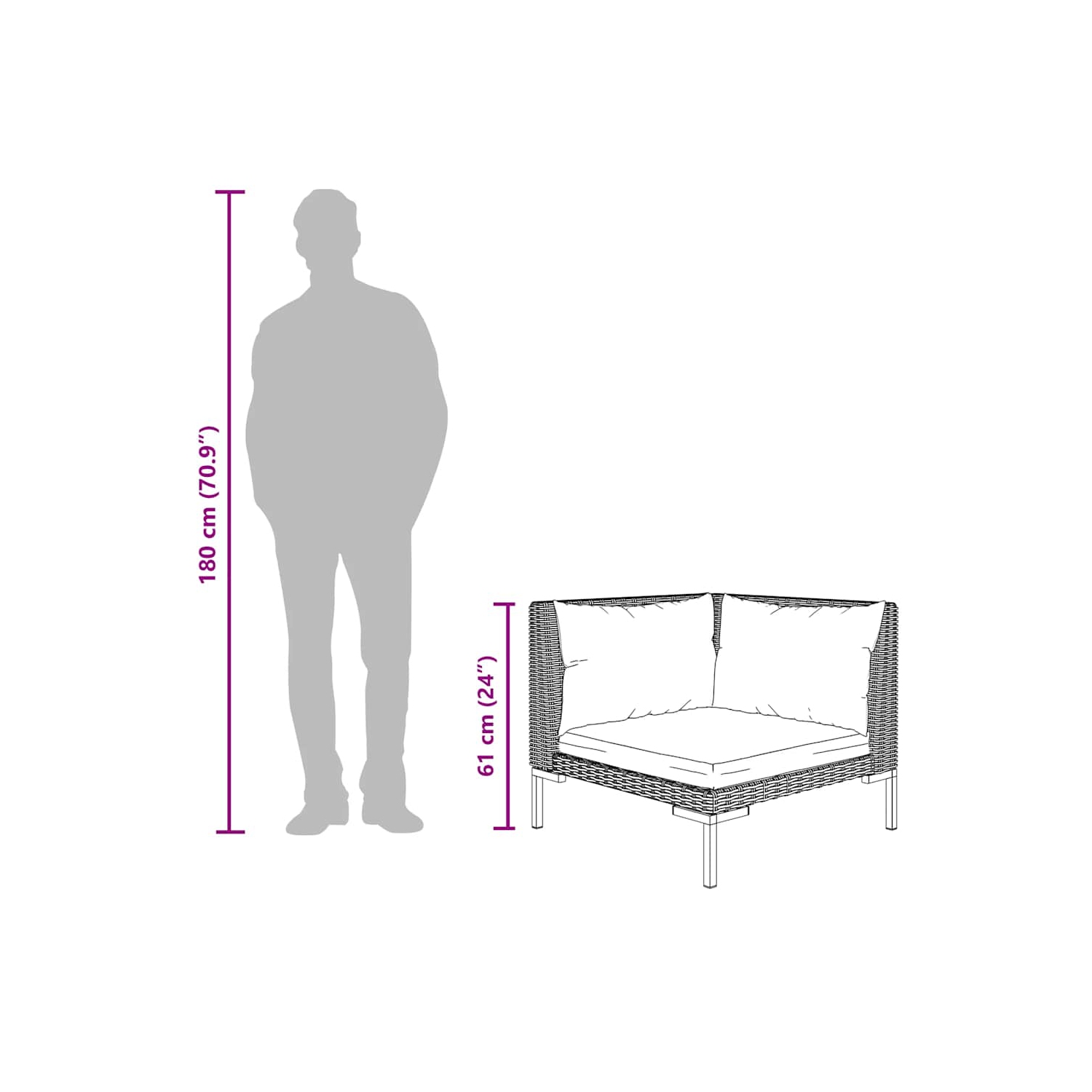 vidaXL Garden Sofas 2pcs with Cushions Half Round Poly Rattan