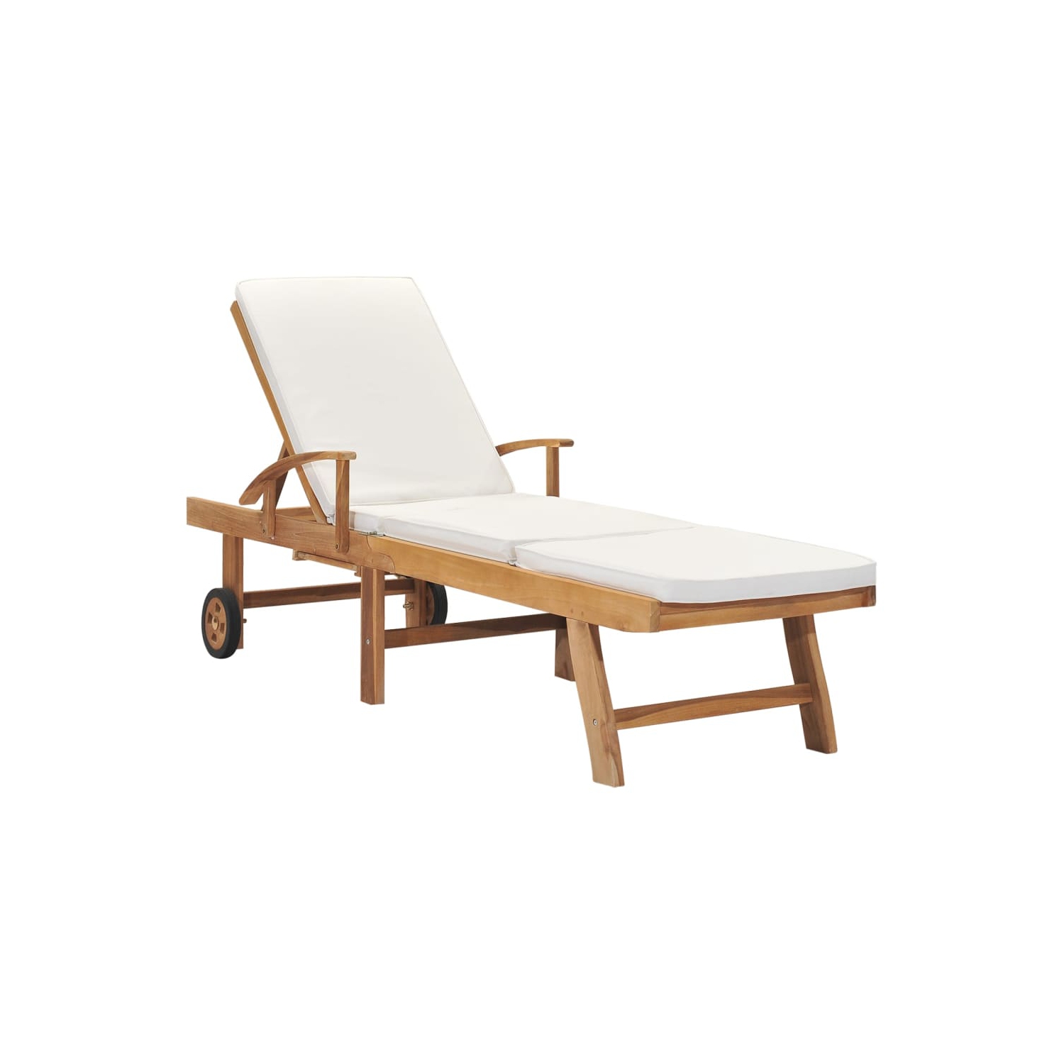 Chaise longue pour soleil avec coussin en teck massif crème