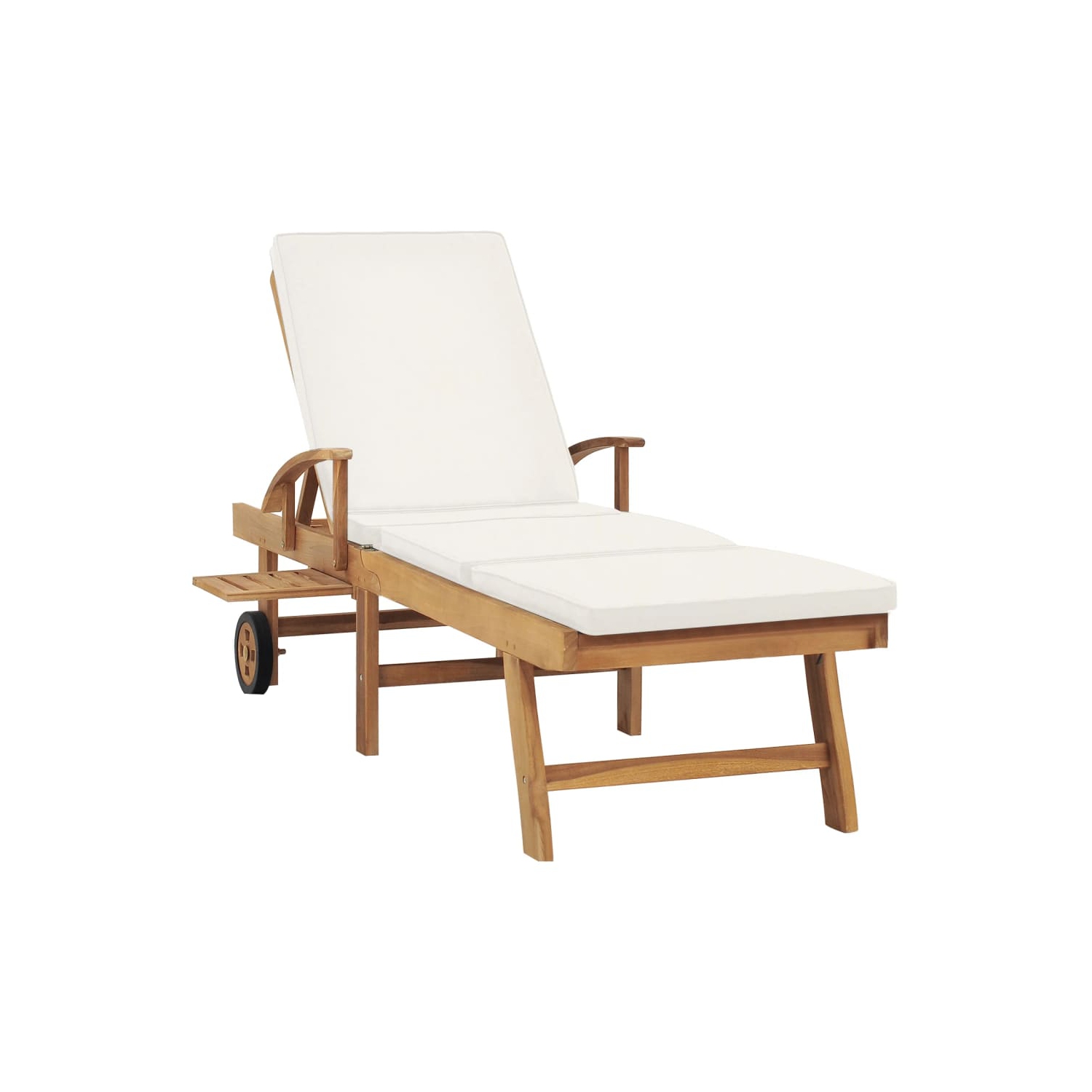 Chaise longue pour soleil avec coussin en teck massif crème