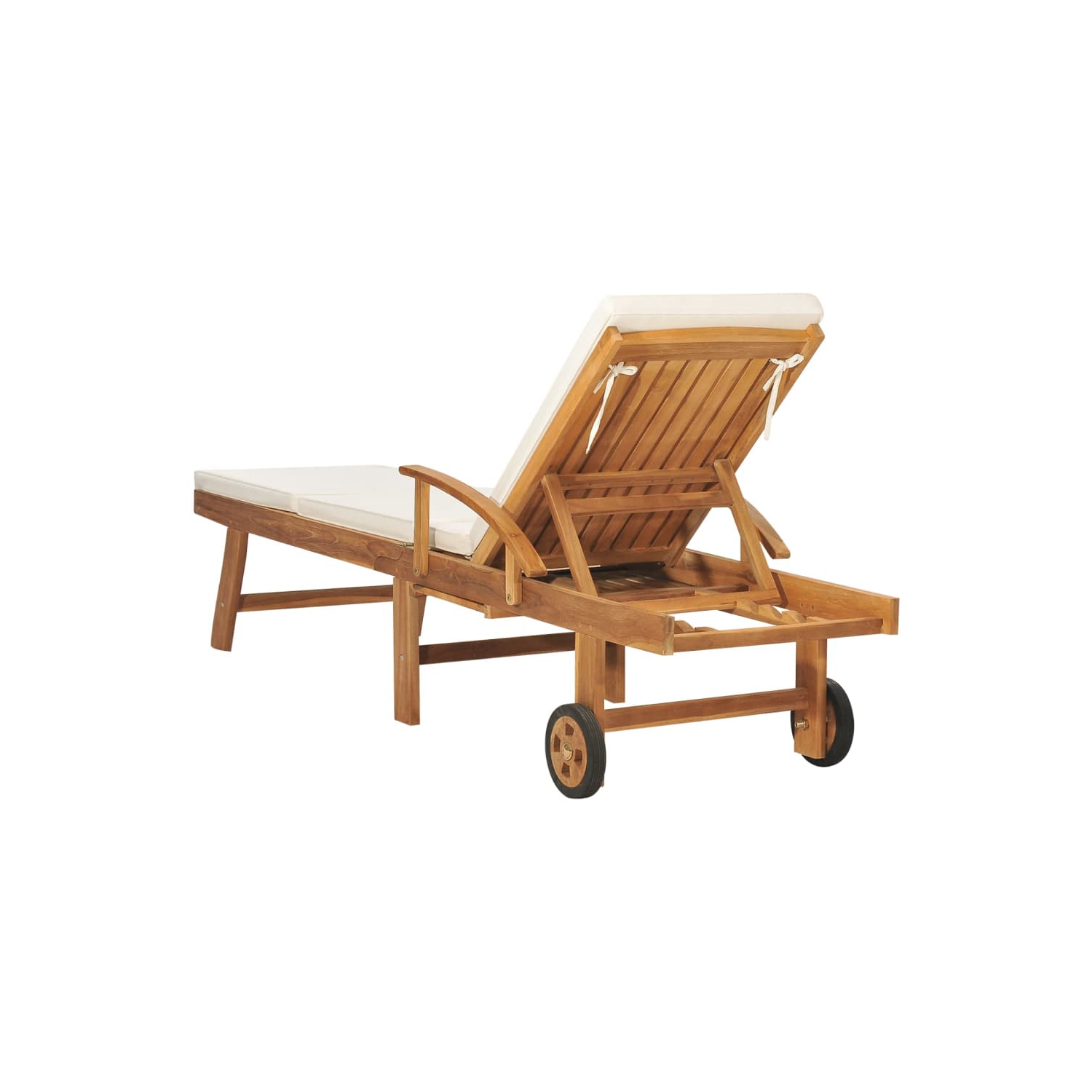 Chaise longue pour soleil avec coussin en teck massif crème