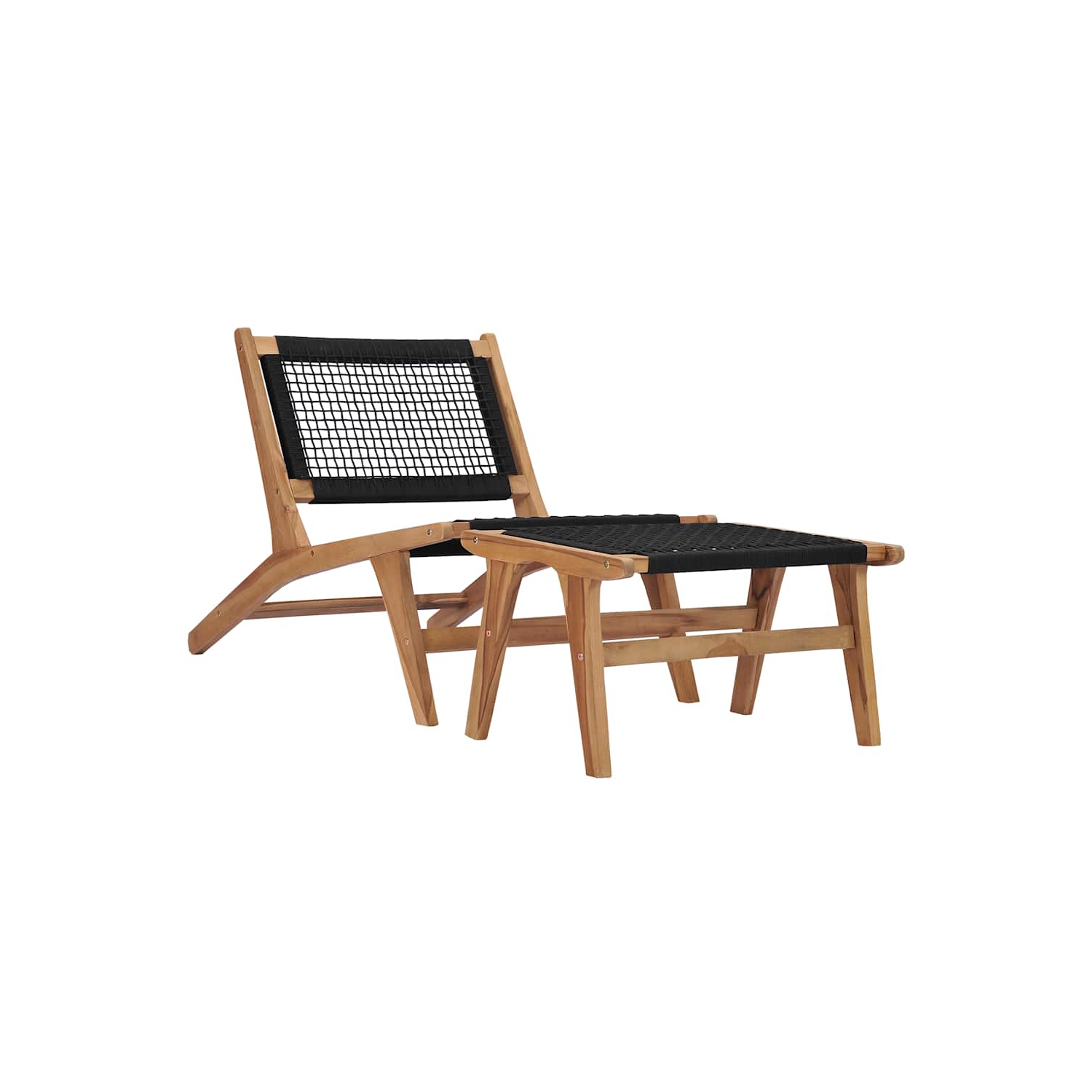 vidaXL Sun Lounger with Footrest Solid Teak Wood and Rope