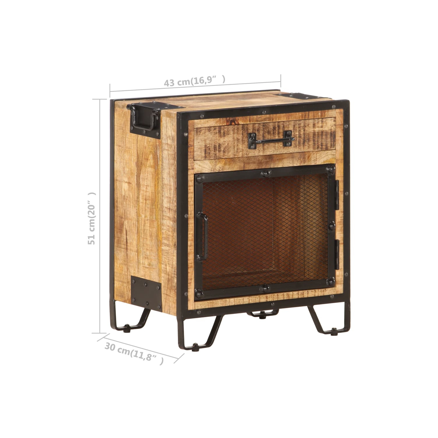 vidaXL Bedside Cabinet 43x30x51 cm Solid Rough Mango Wood