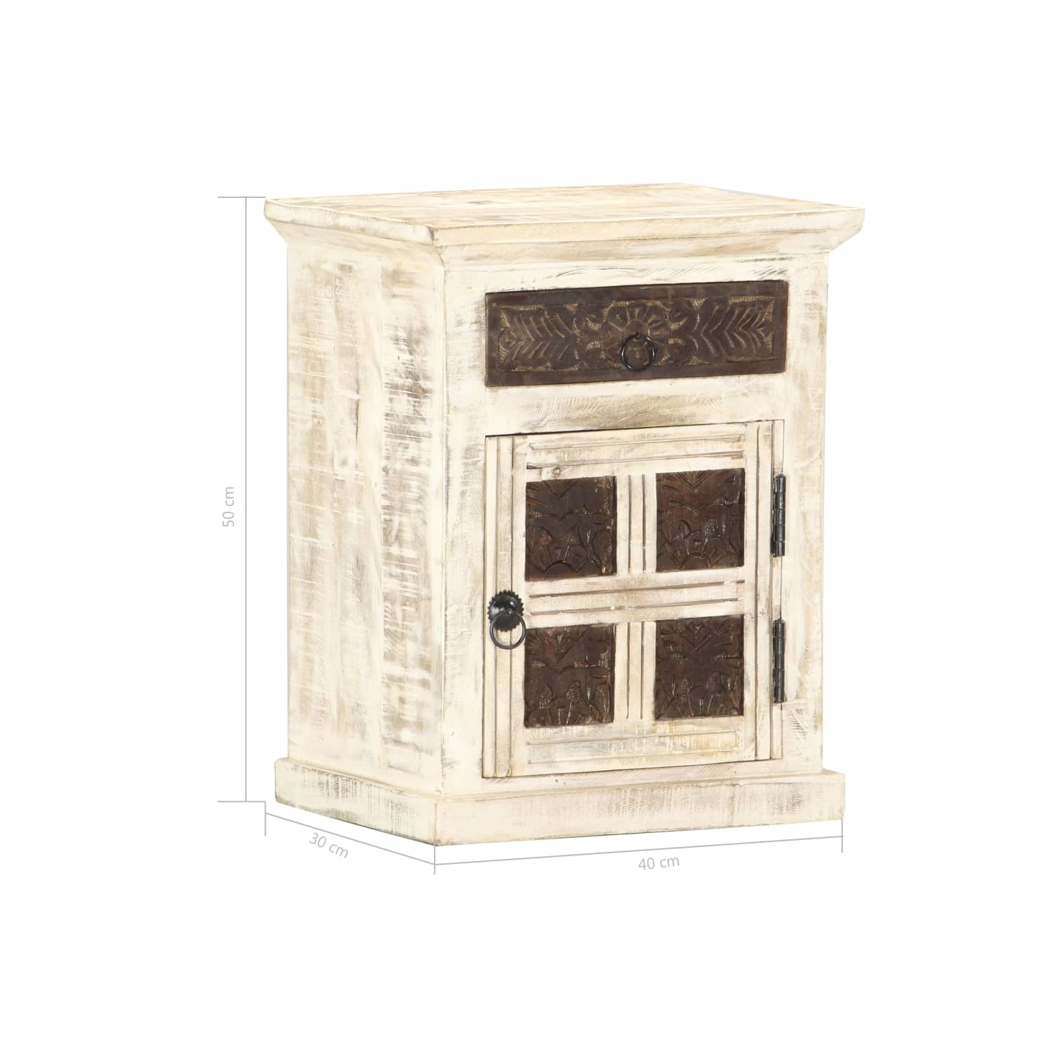 vidaXL Bedside Cabinet White 40x30x50 cm Solid Mango Wood