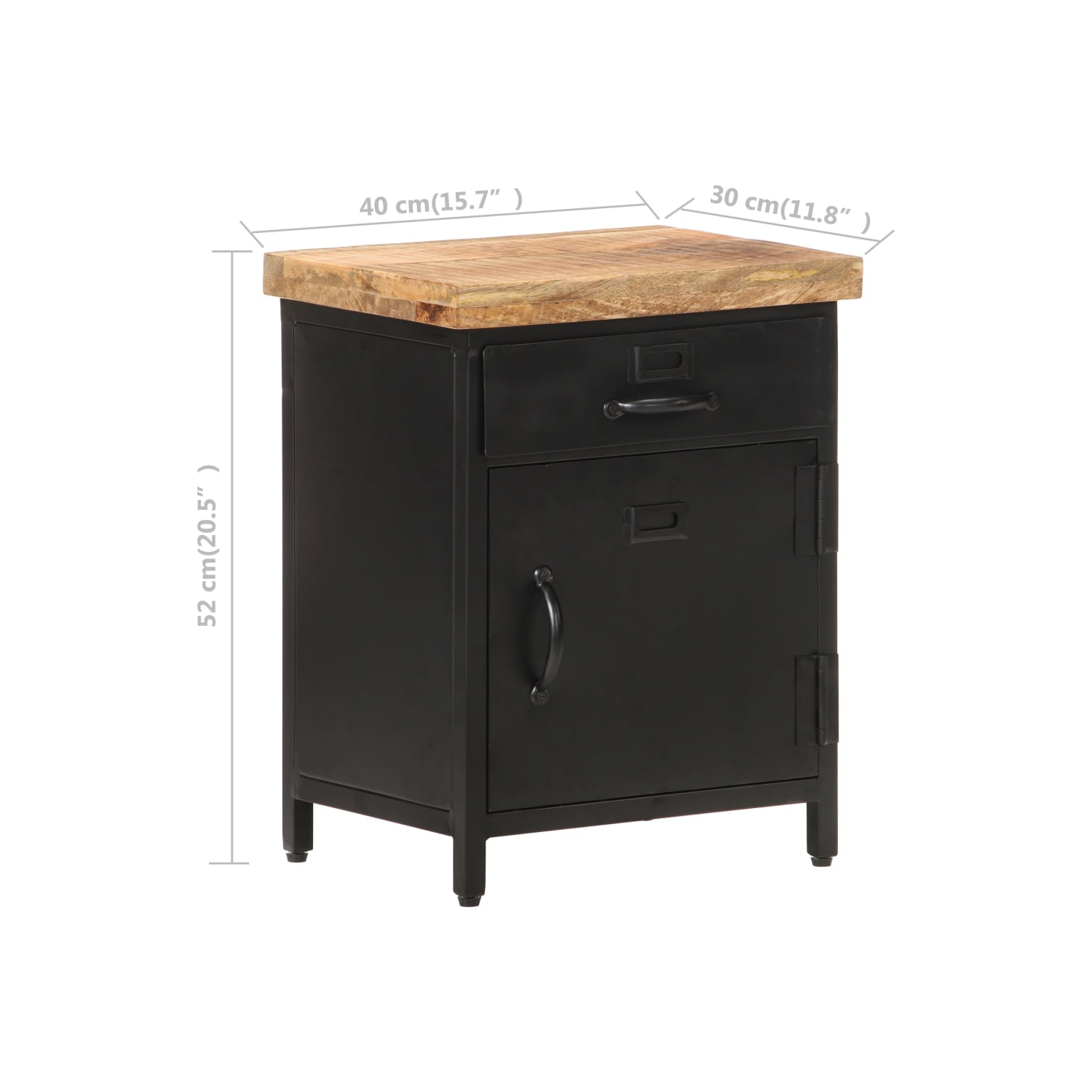 vidaXL Bedside Cabinet 40x30x52 cm Rough Mango Wood