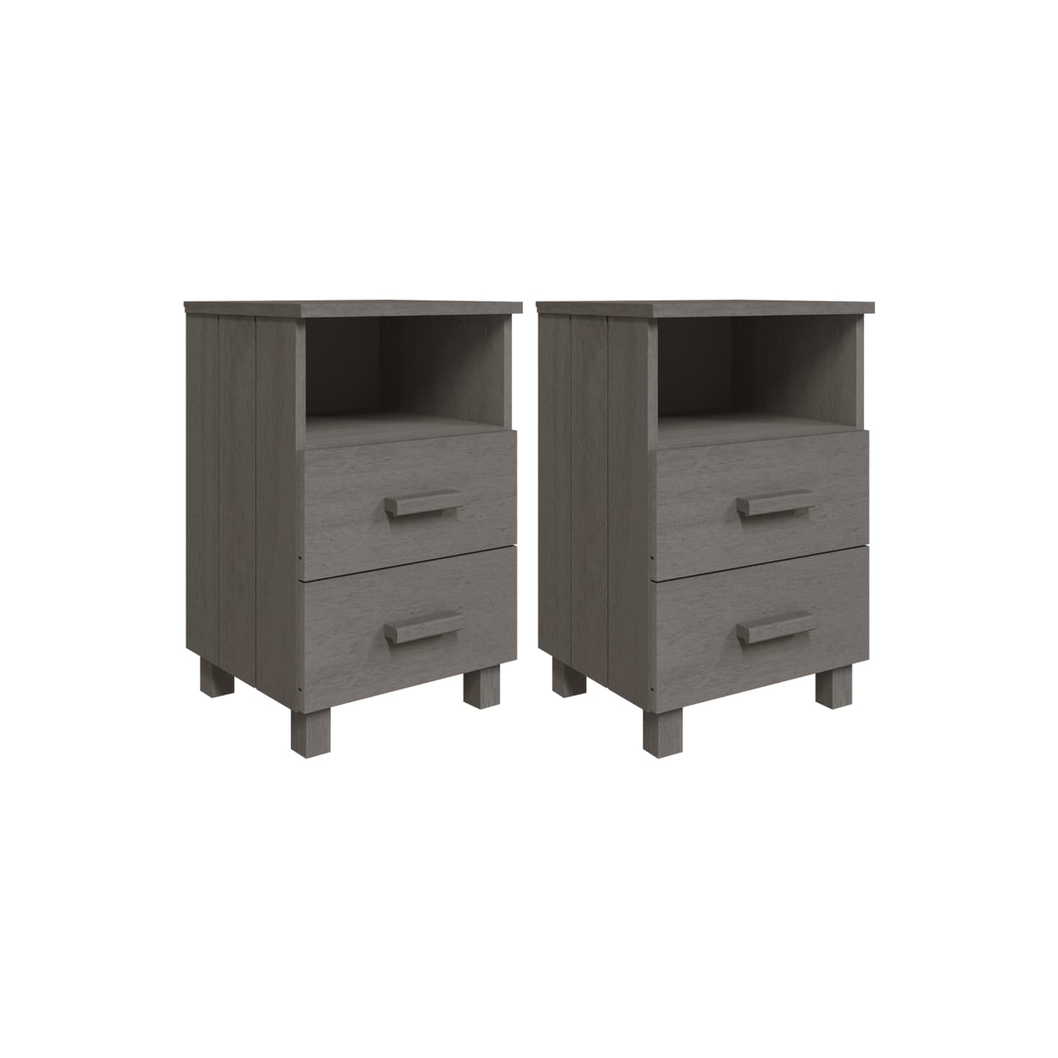 vidaXL Bedside Cabinets HAMAR 2 pcs Light Grey 40x35x62 cm Solid Wood