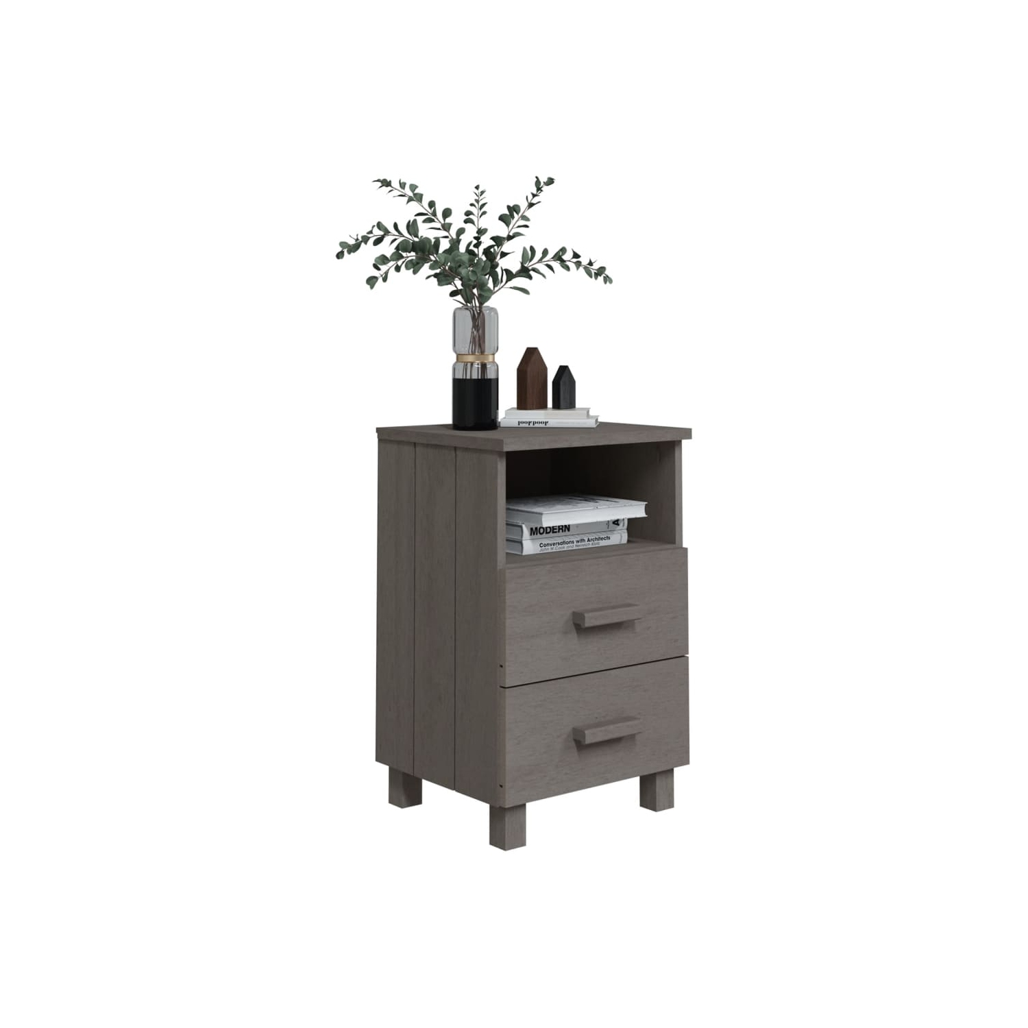 vidaXL Bedside Cabinets HAMAR 2 pcs Light Grey 40x35x62 cm Solid Wood