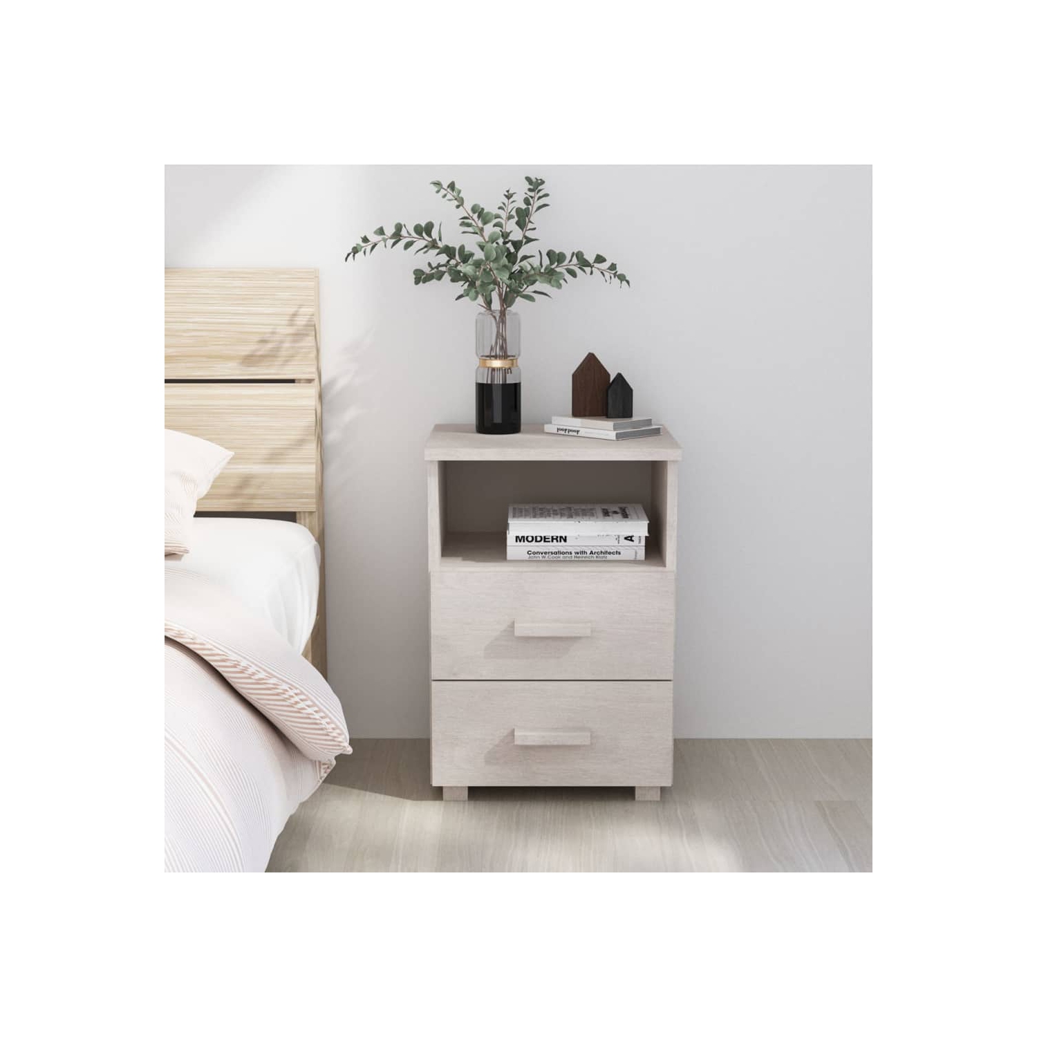 vidaXL Bedside Cabinet HAMAR White 40x35x62 cm Solid Wood Pine
