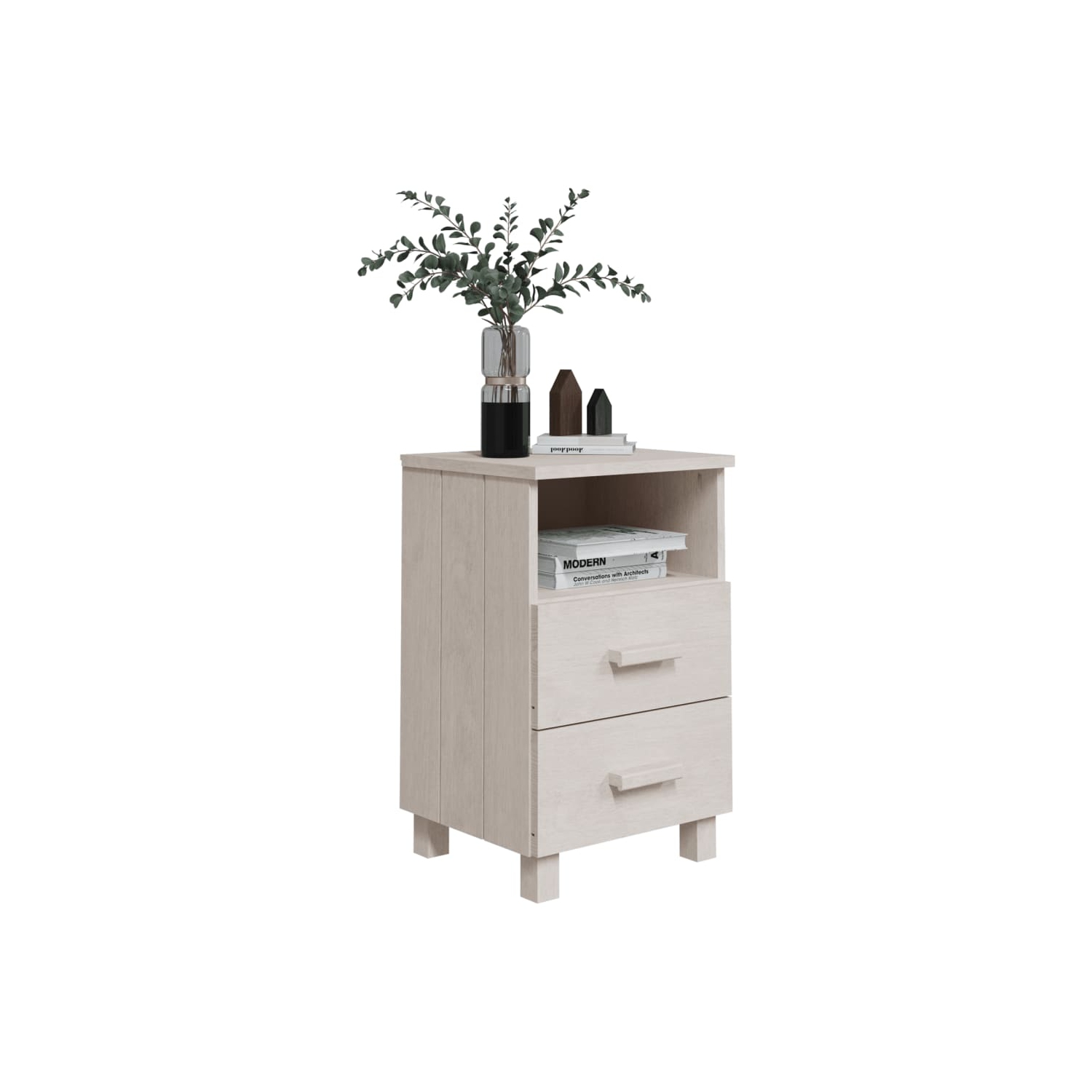 vidaXL Bedside Cabinet HAMAR White 40x35x62 cm Solid Wood Pine