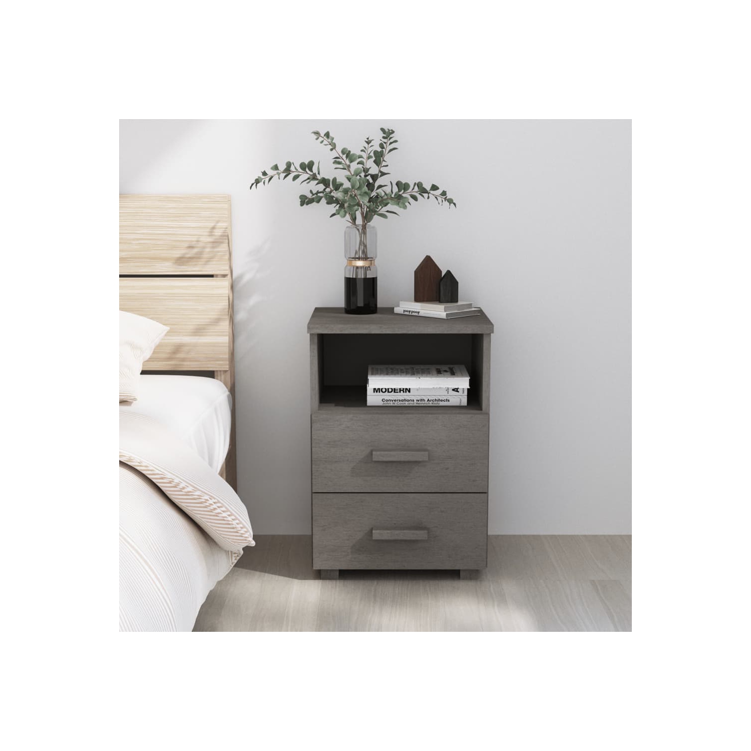 vidaXL Bedside Cabinet HAMAR Light Grey 40x35x62 cm Solid Wood Pine