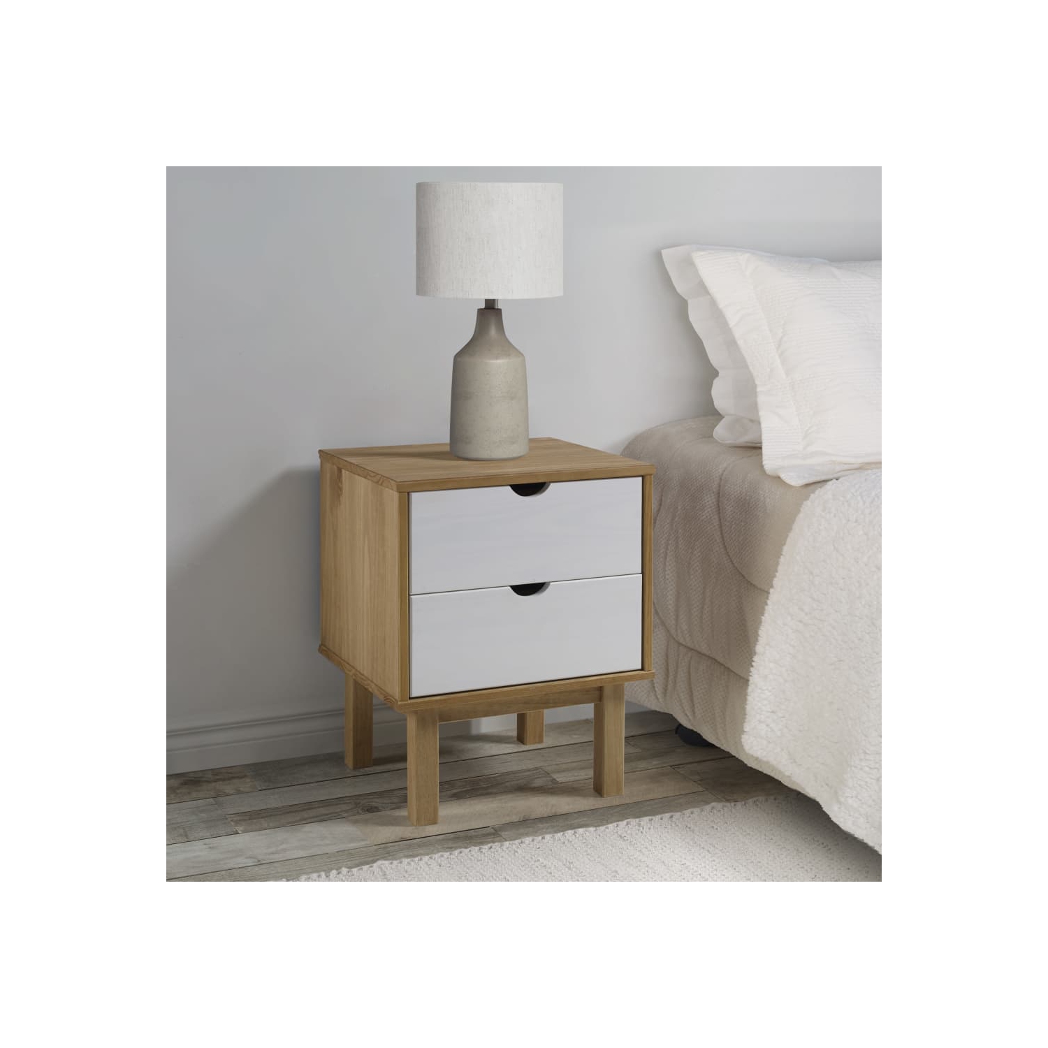 vidaXL Bedside Cabinet OTTA Brown&White 46x39.5x57cm Solid Wood Pine