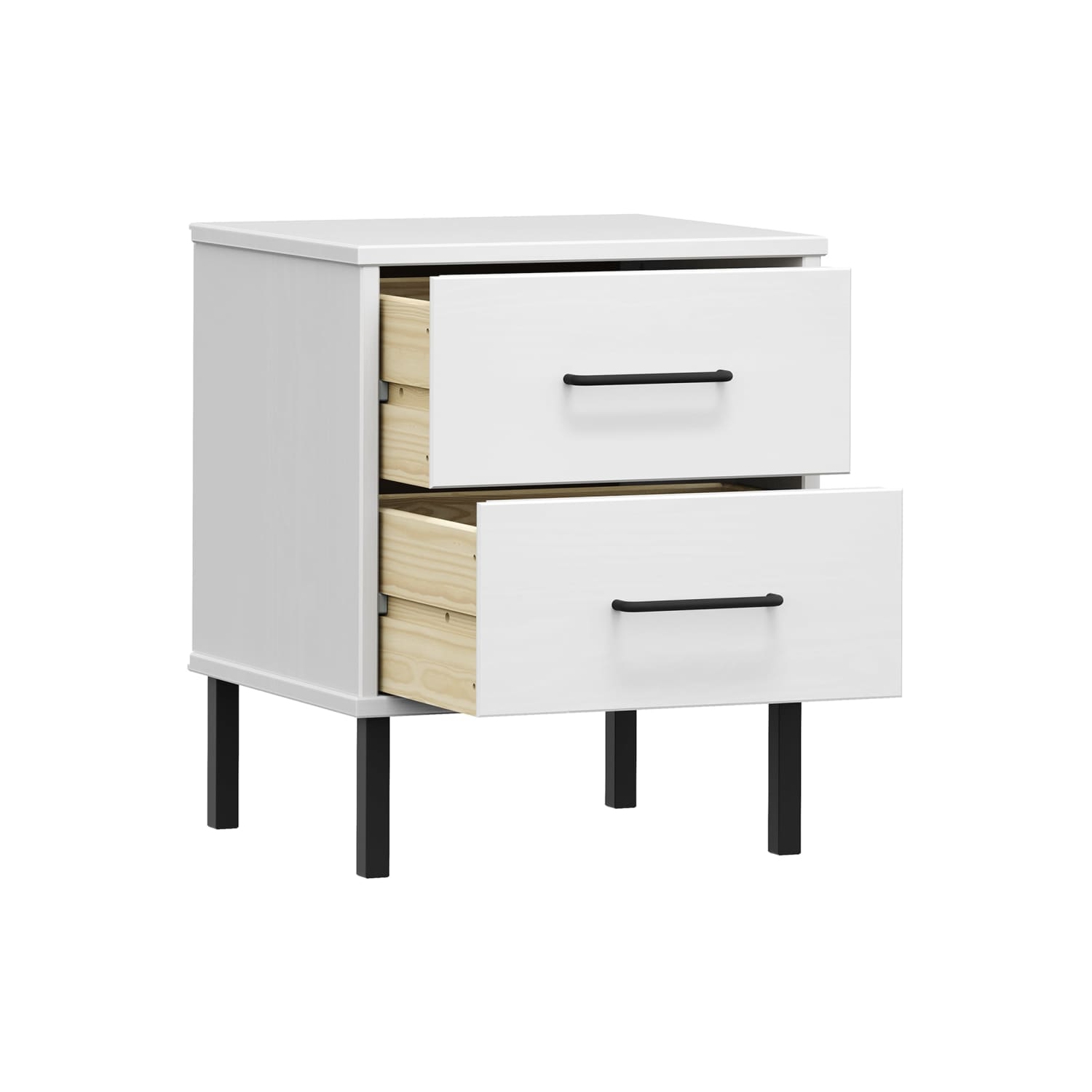 vidaXL Bedside Cabinet with Metal Legs White Solid Wood Pine OSLO