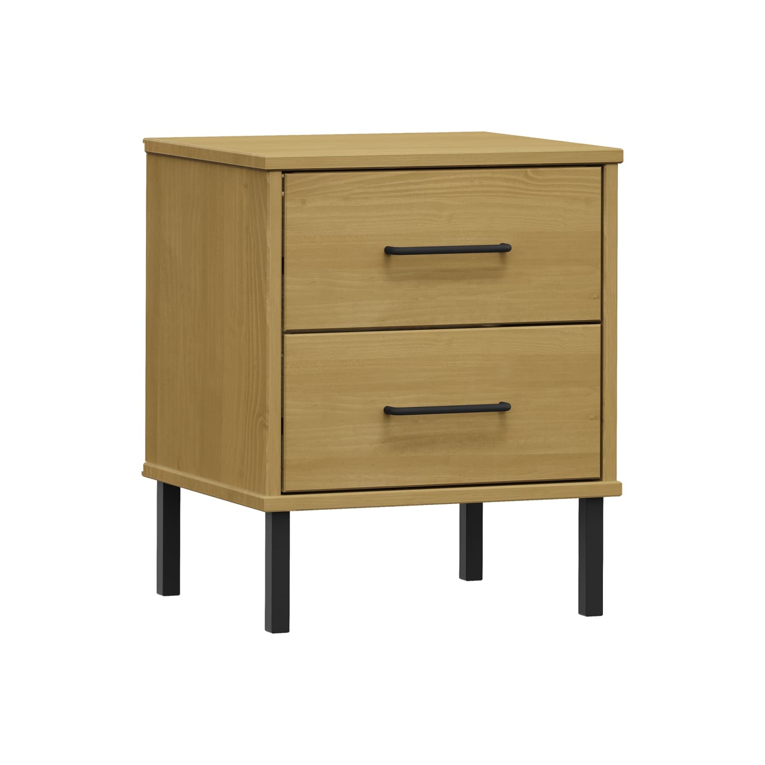 vidaXL Bedside Cabinet with Metal Legs Brown Solid Wood Pine OSLO