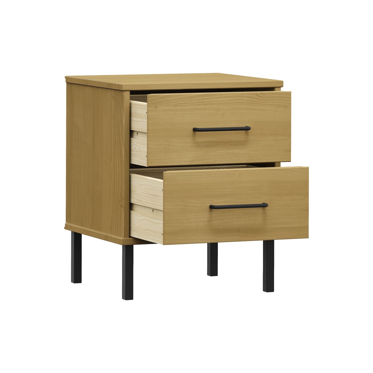 vidaXL Bedside Cabinet with Metal Legs Brown Solid Wood Pine OSLO