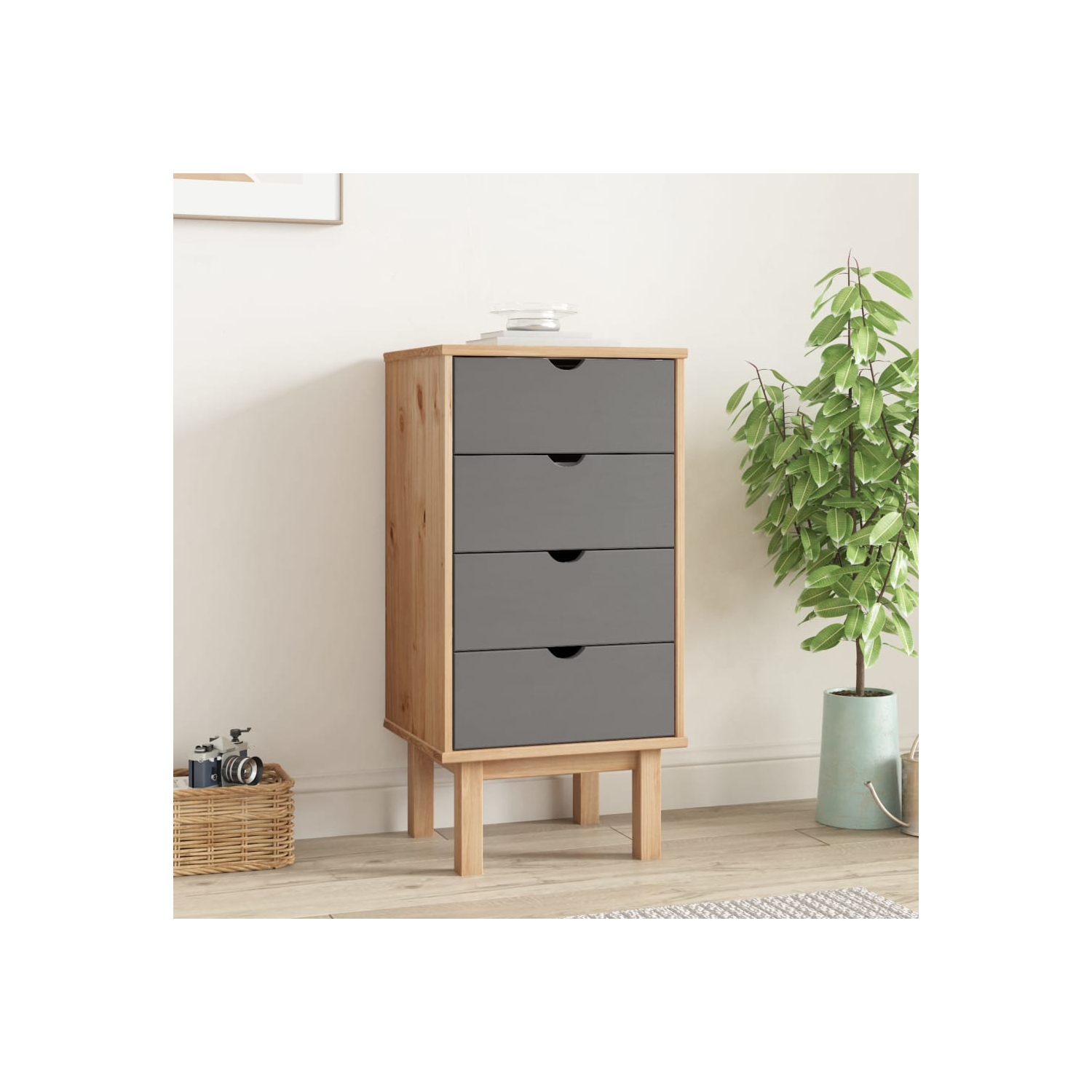 vidaXL Drawer Cabinet OTTA Brown&Grey 45x39x90cm Solid Wood Pine