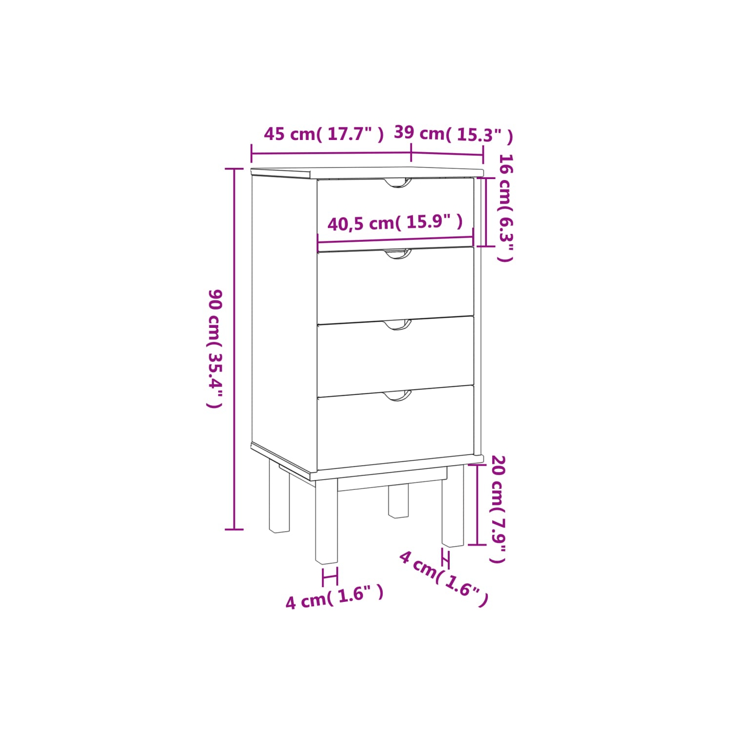 vidaXL Drawer Cabinet OTTA Brown&Grey 45x39x90cm Solid Wood Pine