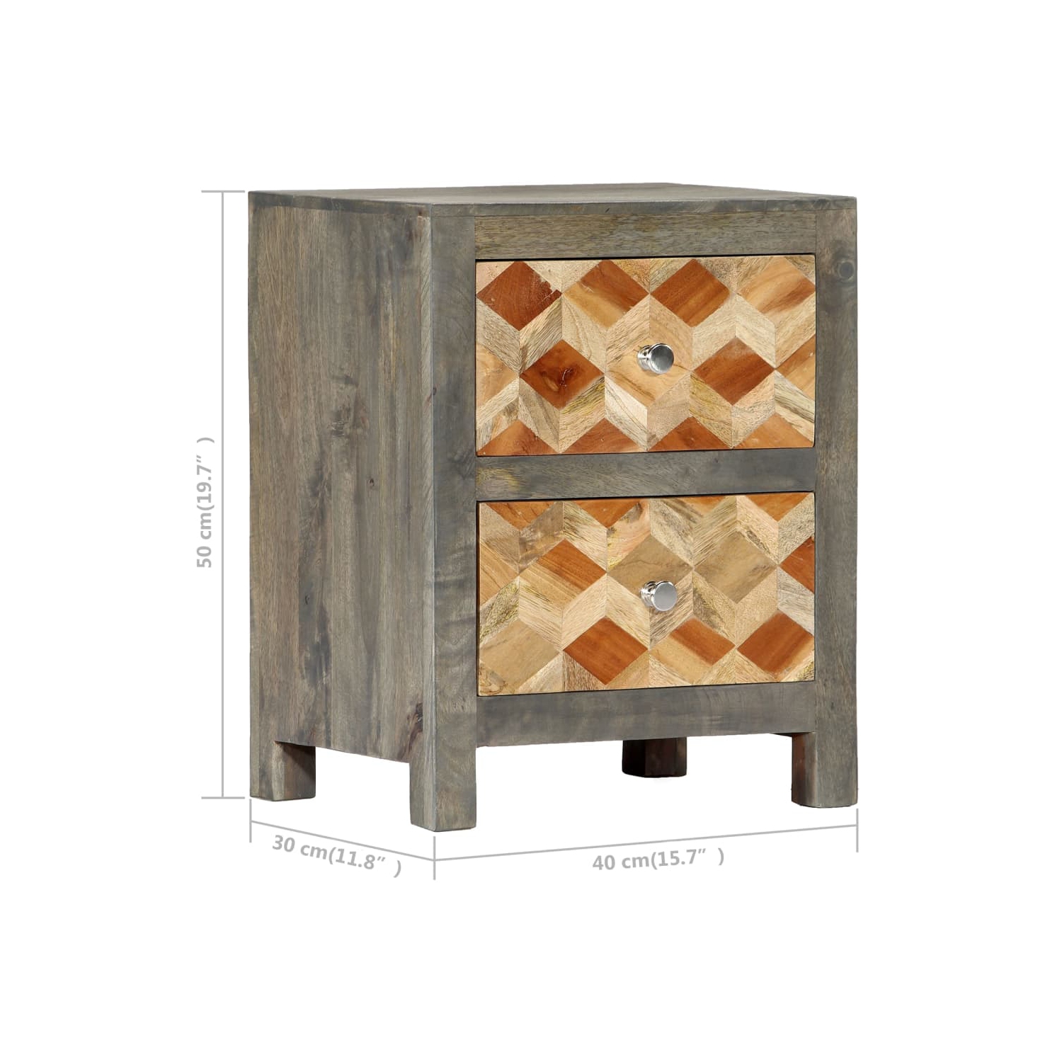 vidaXL Bedside Cabinet Grey 40x30x50 cm Solid Mango Wood