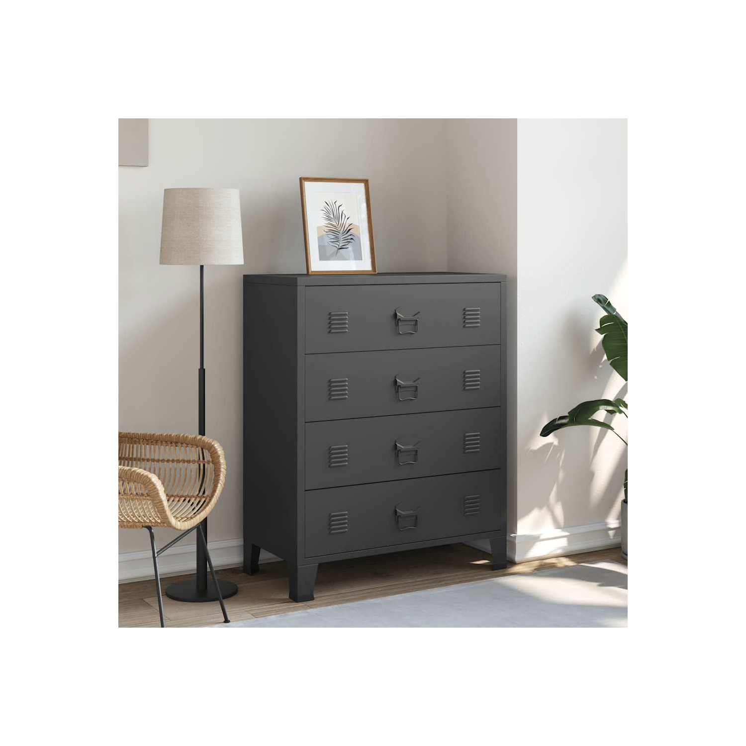 vidaXL Metal Storage Cabinet with 4 Drawers & Name Tag Holders, 30.7x15.8x36.6 Inches Black