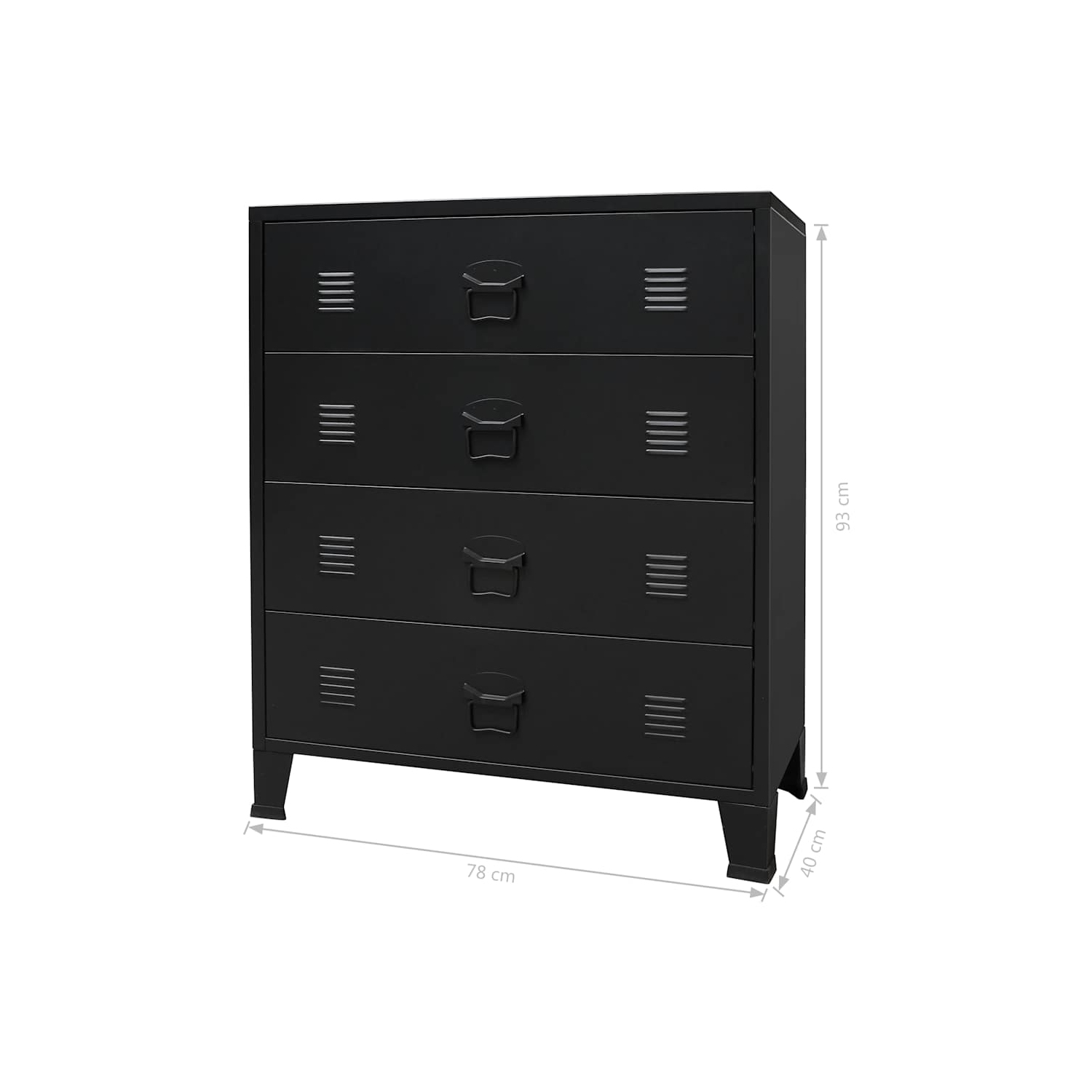 vidaXL Metal Storage Cabinet with 4 Drawers & Name Tag Holders, 30.7x15.8x36.6 Inches Black