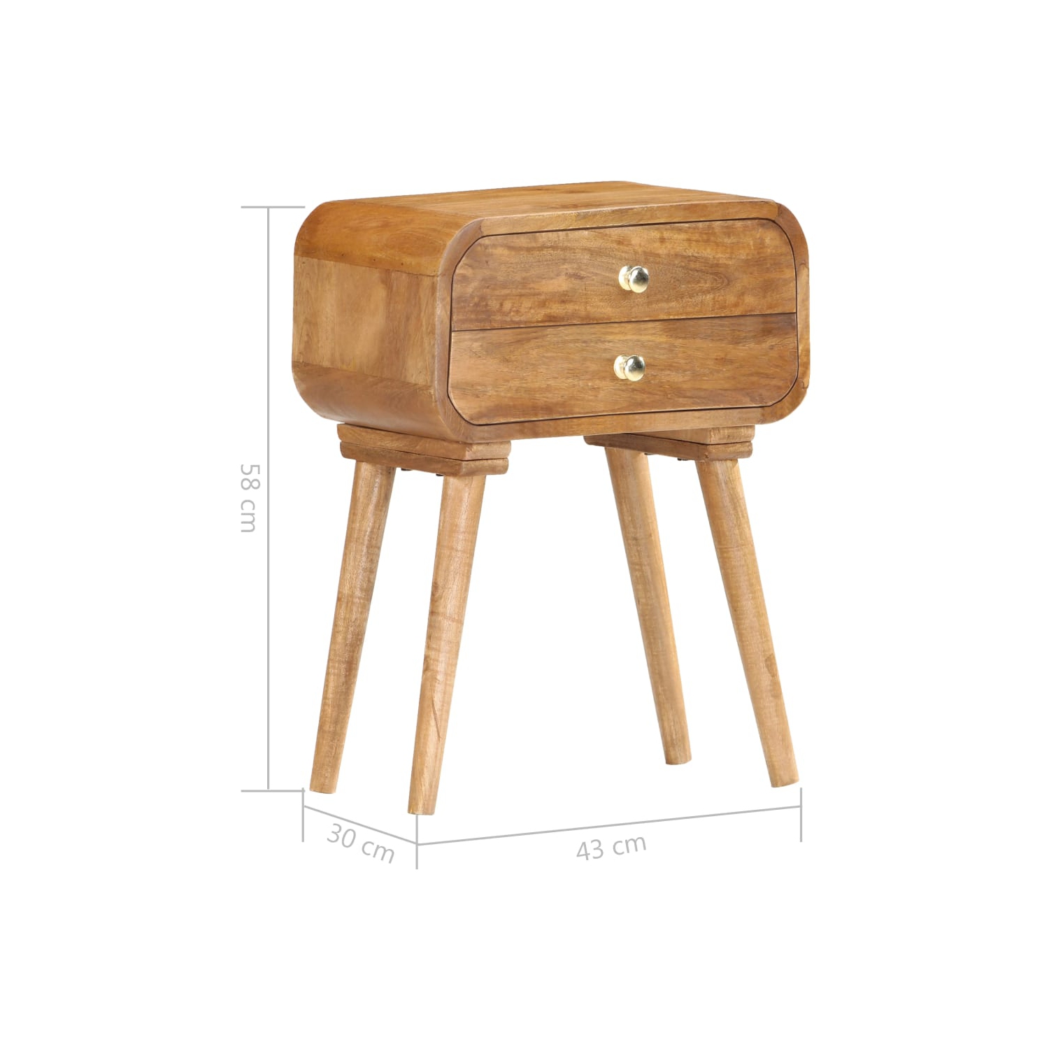 vidaXL Bedside Cabinet 43x30x58 cm Solid Mango Wood
