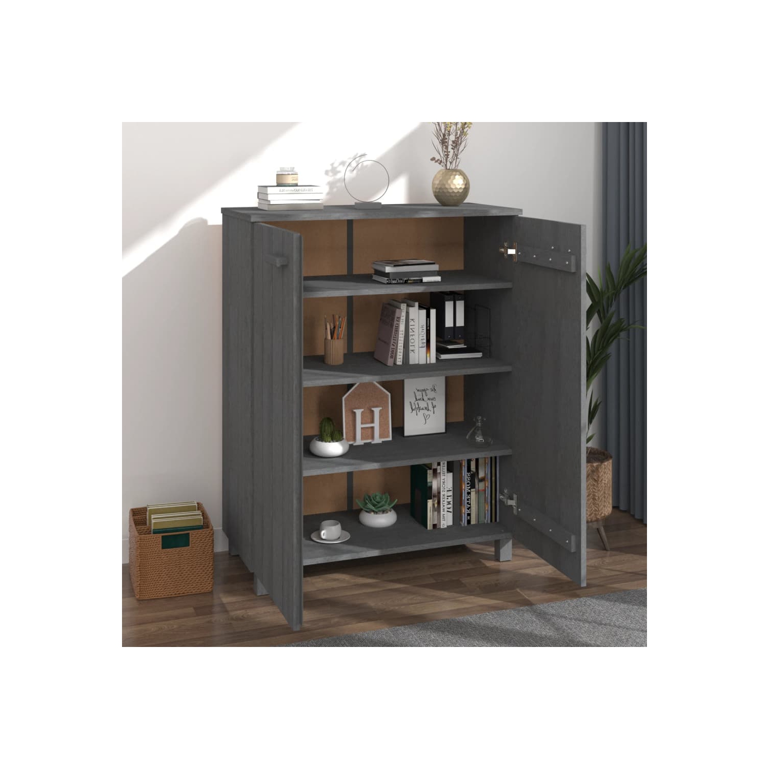 vidaXL Shoe Cabinet HAMAR Dark Grey 85x40x108 cm Solid Wood Pine