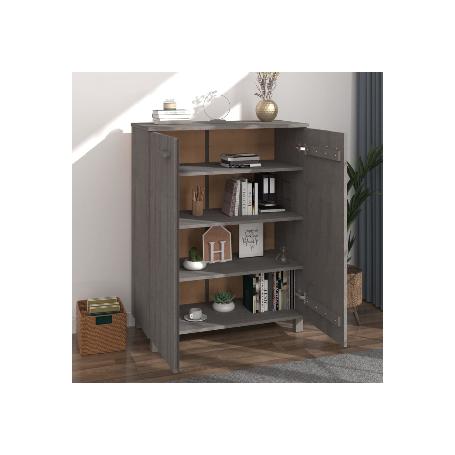 vidaXL Shoe Cabinet HAMAR Light Grey 85x40x108 cm Solid Wood Pine